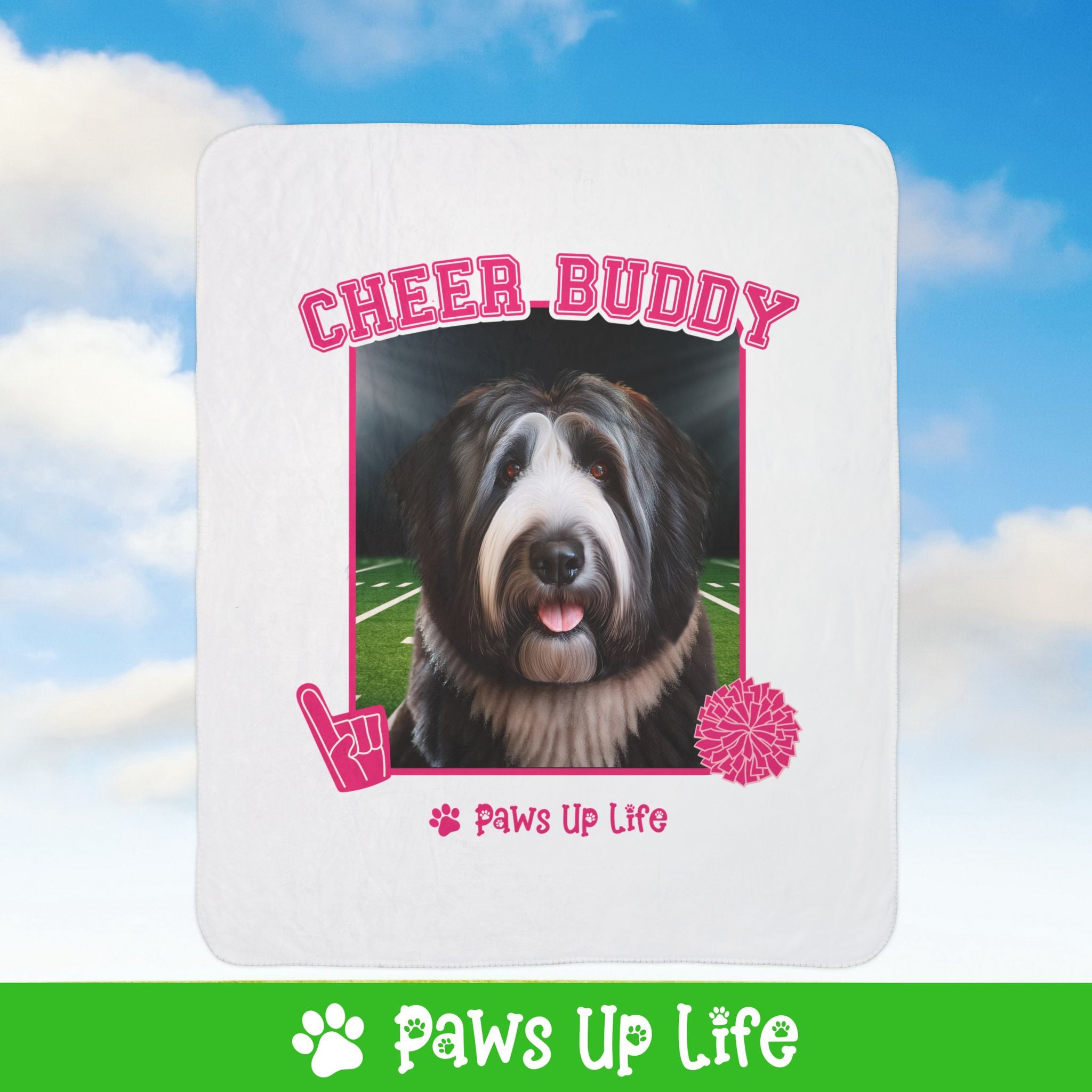 Black Old English Sheep Dog Football Cheer Buddy Cheerleading Dog Fleece Sherpa Blanket - Perfect for Snuggling and Cozy Napping | Paws Up Life, LLC