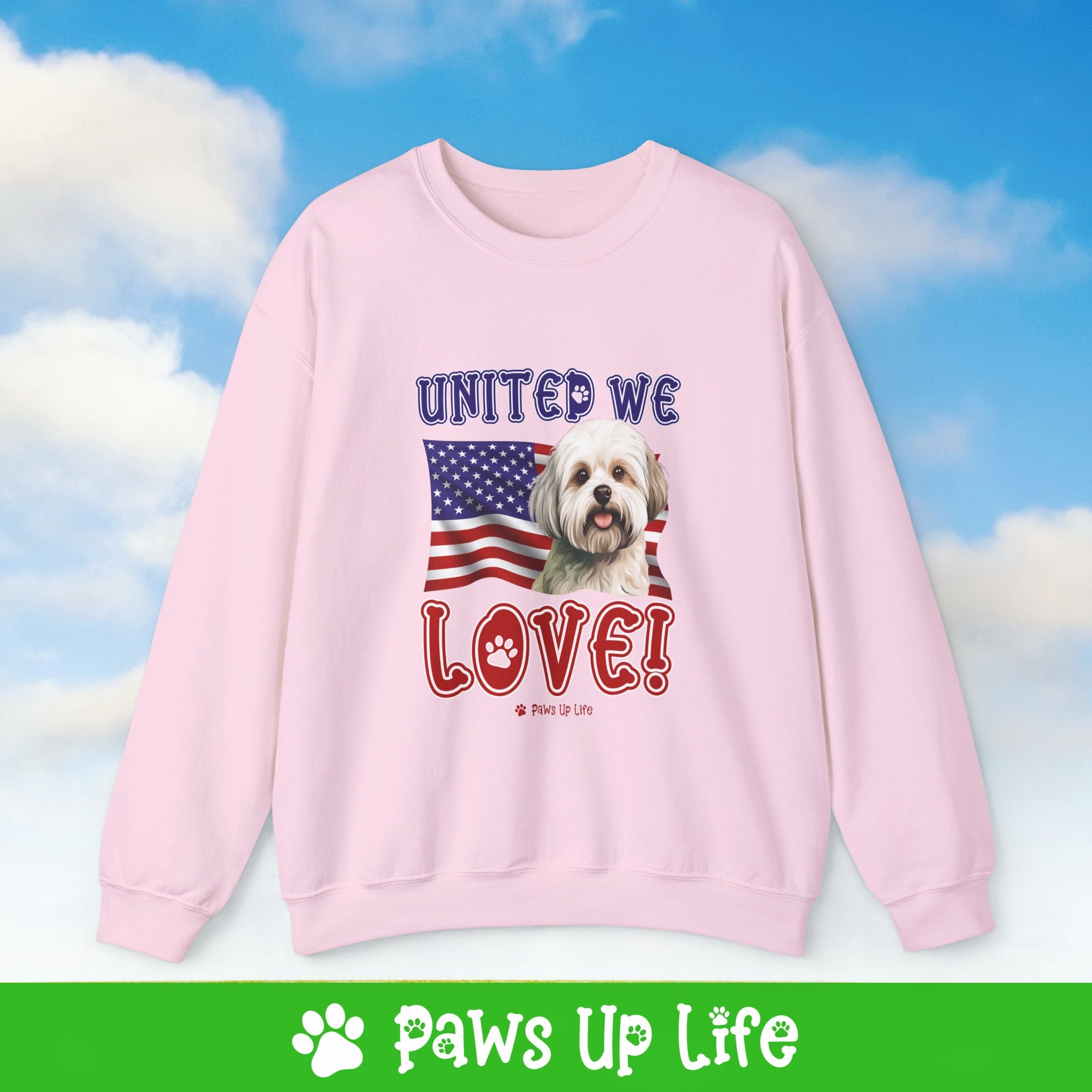 Maltese Dog United We Love Dog Crewneck Sweatshirt, Unisex Gift for Animal Lovers, Dog Mom Dad Sweatshirt, Cute Dog Lover Apparel, Fun Pet | Paws Up Life, LLC