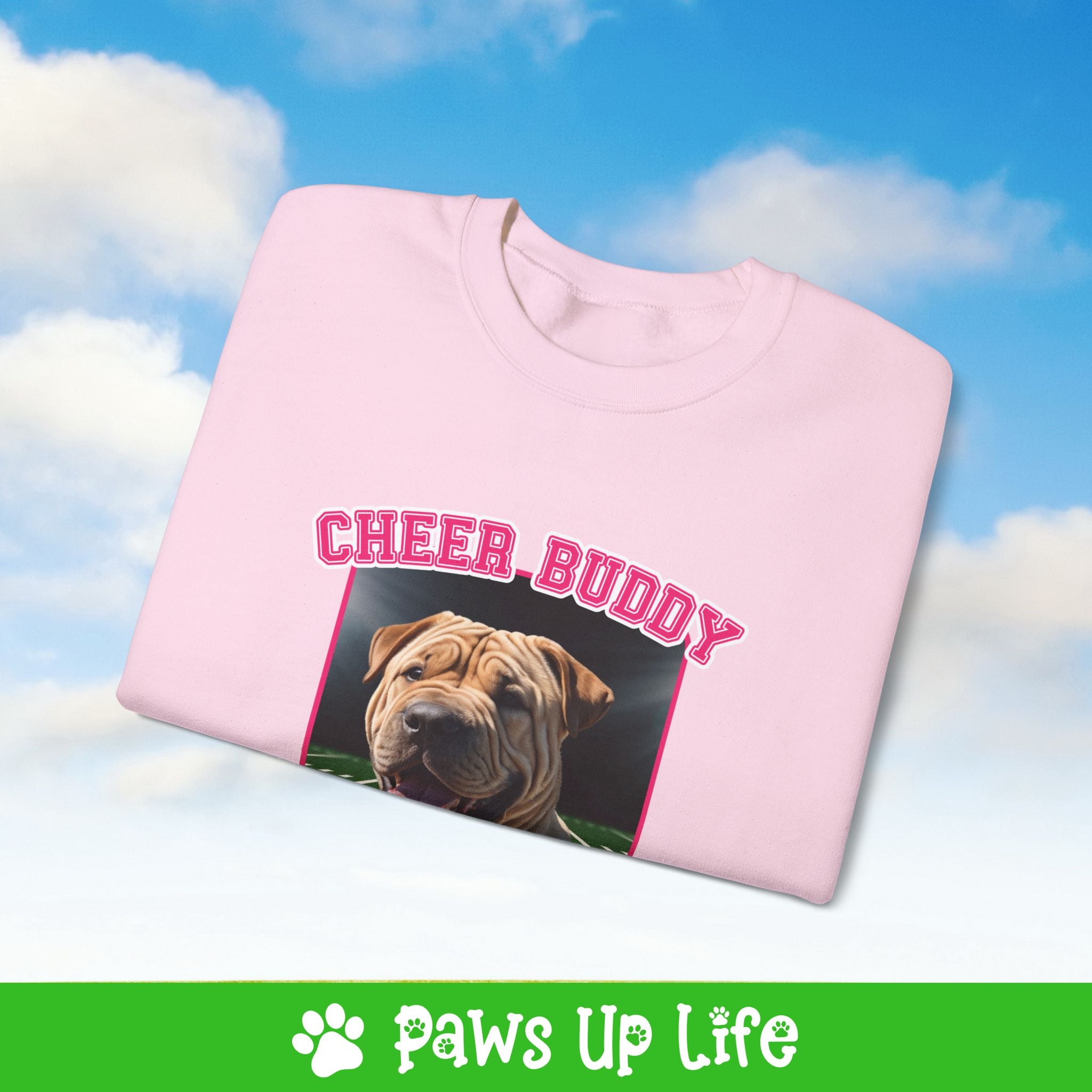 Chinese Shar Pei Football Cheer Buddy Cheerleading Dog Crewneck Sweatshirt, Unisex Gift for Animal Lovers, Dog Mom Dad Sweatshirt, Cute Dog Lover Apparel, Fun Pet | Paws Up Life, LLC