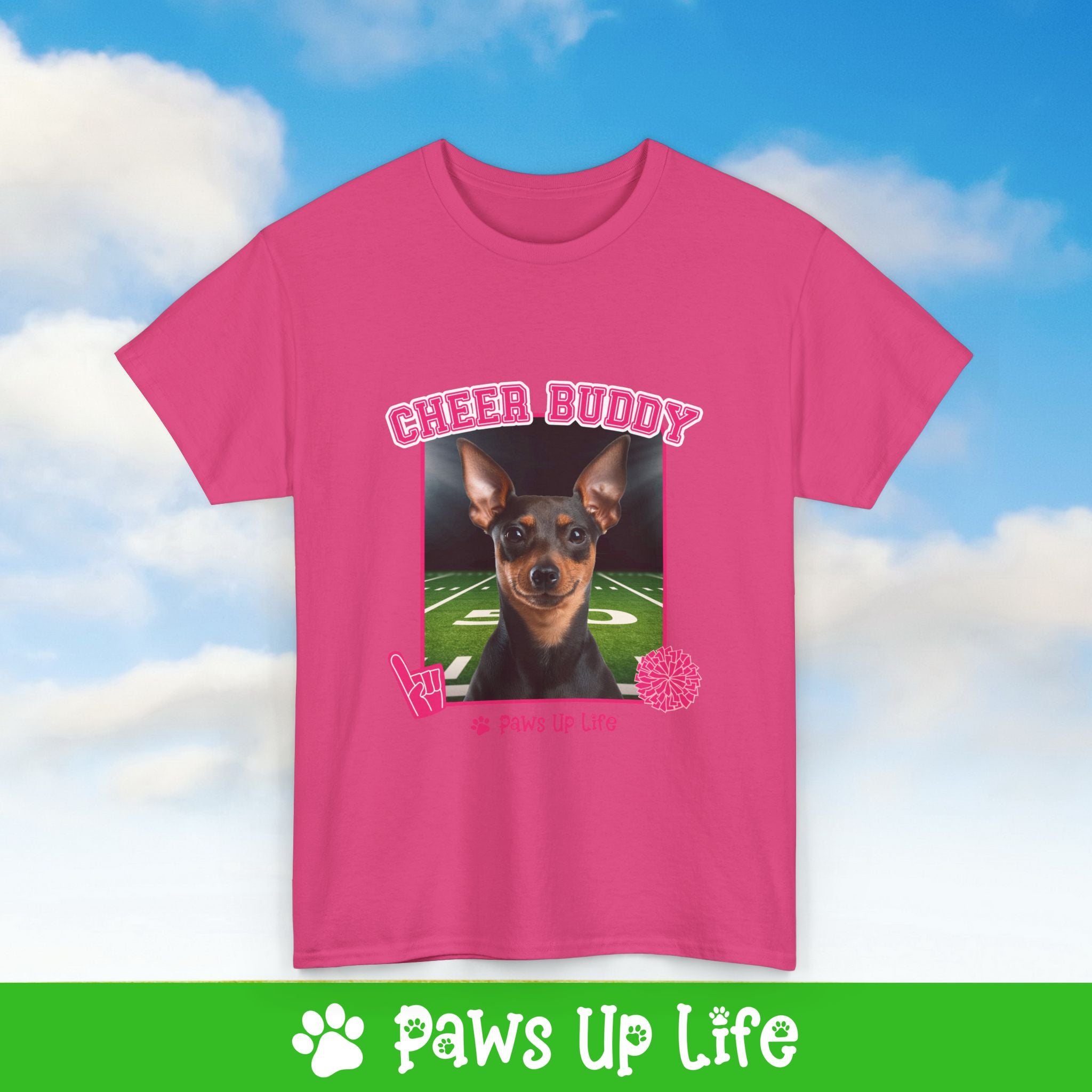 Miniature Pinscher Football Cheer Buddy Cheerleading Dog Tee, Shirt, Unisex Pet Lover Gift, Dog Mom Dad Tshirt, Animal Rescue Advocate, Cute Puppy Graphic Top Classic Collar | Paws Up Life, LLC