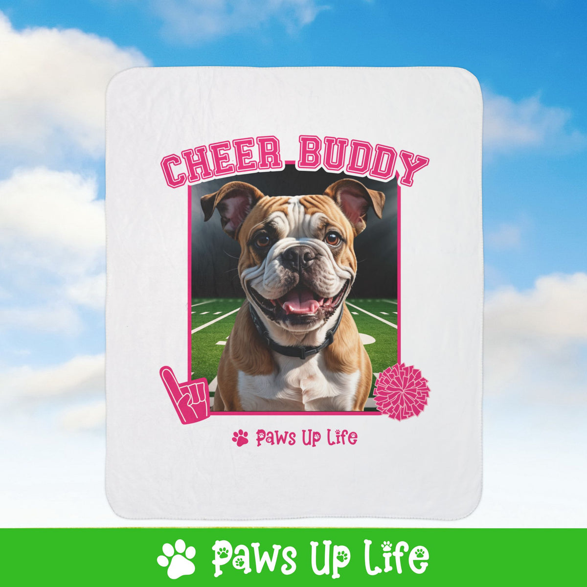 Bulldog Football Cheer Buddy Cheerleading Dog Fleece Sherpa Blanket - Perfect for Snuggling and Cozy Napping | Paws Up Life, LLC