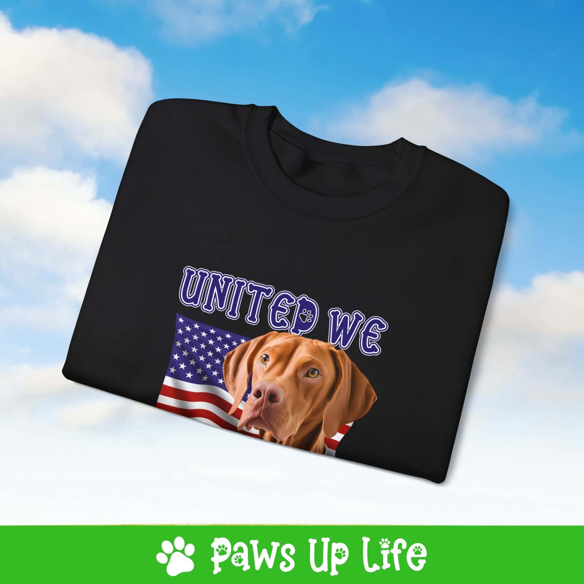 "United We Love" Vizsla Patriotic Dog Lover Unisex Cotton Crewneck Sweatshirt – The Perfect Cozy Gift for Proud Pet Parents!