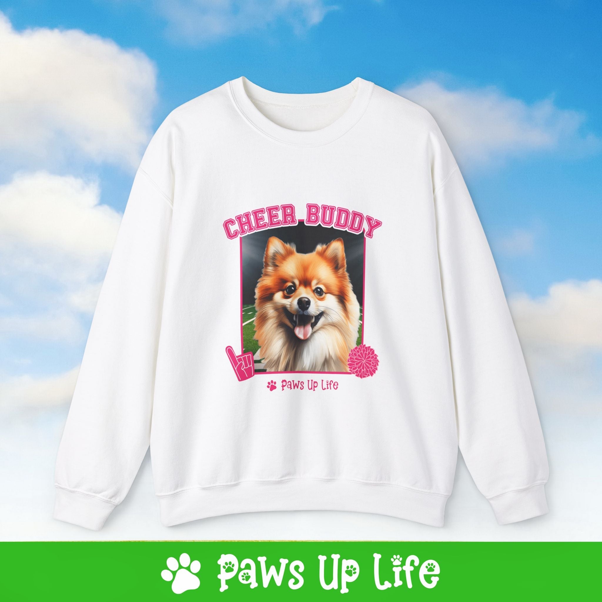 Pomeranian Football Cheer Buddy Cheerleading Dog Crewneck Sweatshirt, Unisex Gift for Animal Lovers, Dog Mom Dad Sweatshirt, Cute Dog Lover Apparel, Fun Pet | Paws Up Life, LLC