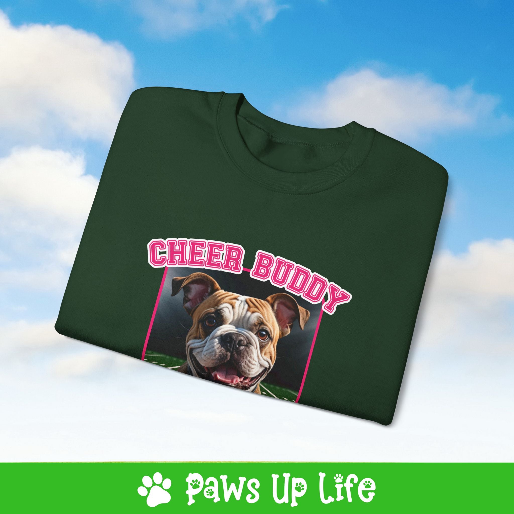 Bulldog Football Cheer Buddy Cheerleading Dog Crewneck Sweatshirt, Unisex Gift for Animal Lovers, Dog Mom Dad Sweatshirt, Cute Dog Lover Apparel, Fun Pet | Paws Up Life, LLC