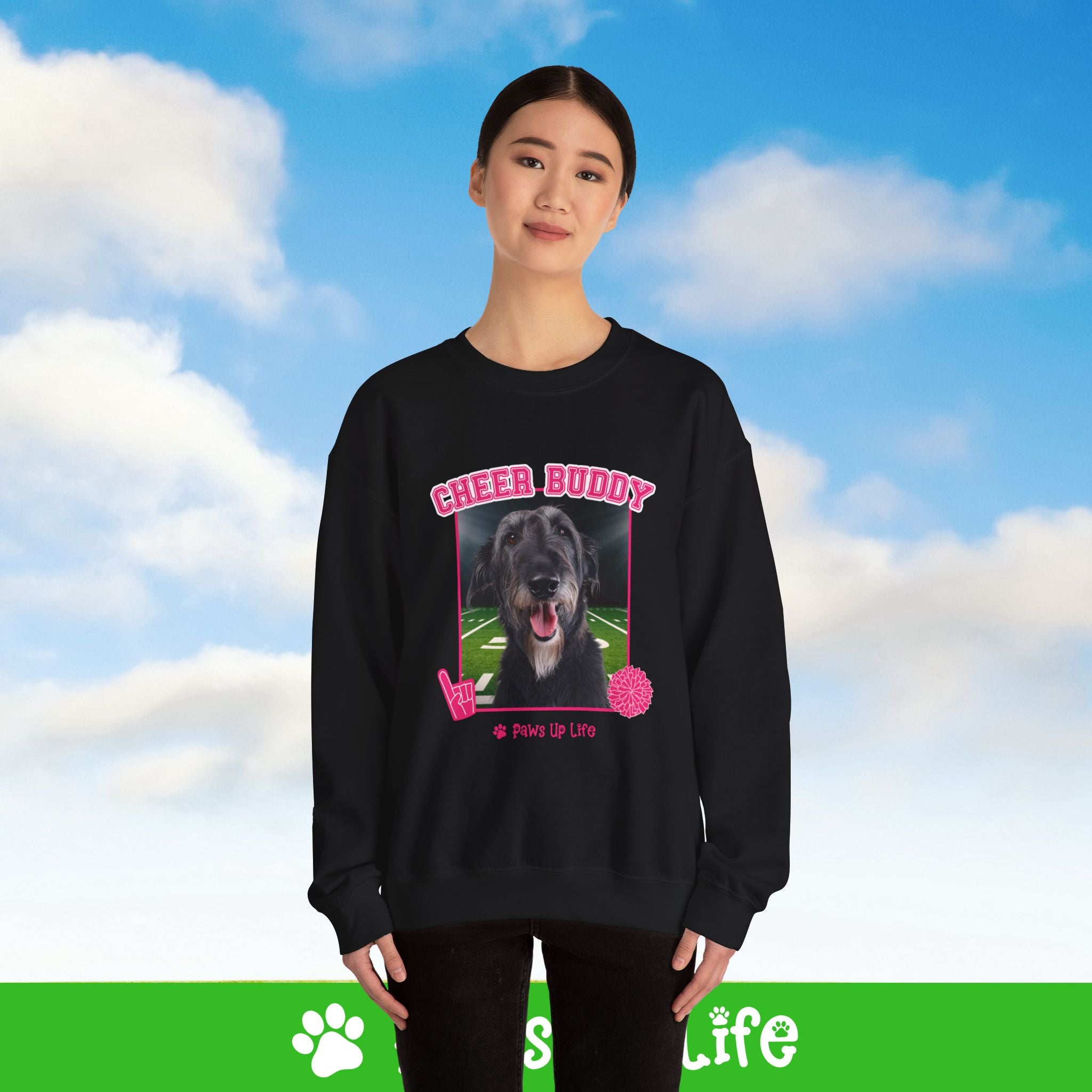 Irish Wolfhound Football Cheer Buddy Cheerleading Dog Crewneck Sweatshirt, Unisex Gift for Animal Lovers, Dog Mom Dad Sweatshirt, Cute Dog Lover Apparel, Fun Pet | Paws Up Life, LLC