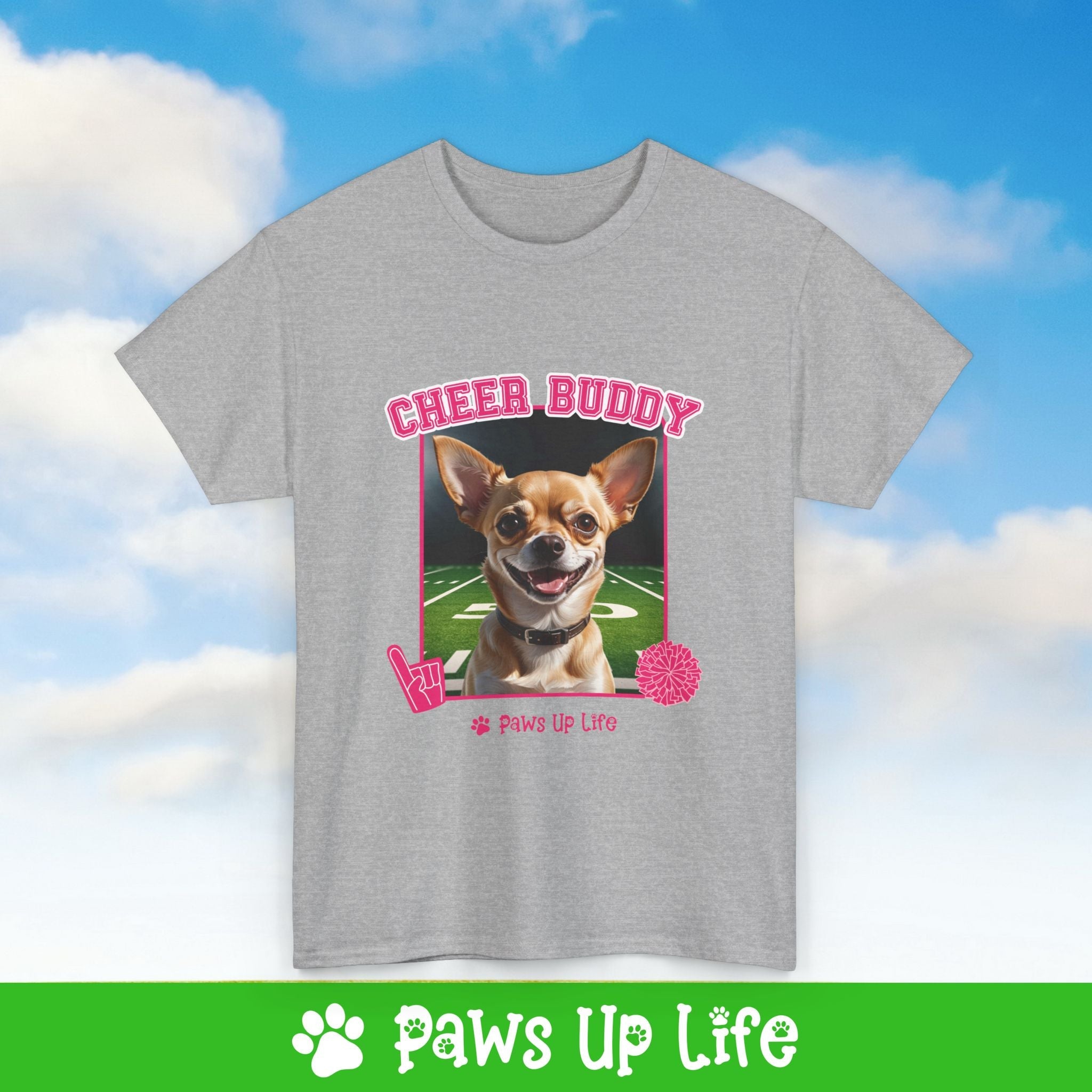 Chihuahua Football Cheer Buddy Cheerleading Dog Tee, Shirt, Unisex Pet Lover Gift, Dog Mom Dad Tshirt, Animal Rescue Advocate, Cute Puppy Graphic Top Classic Collar | Paws Up Life, LLC