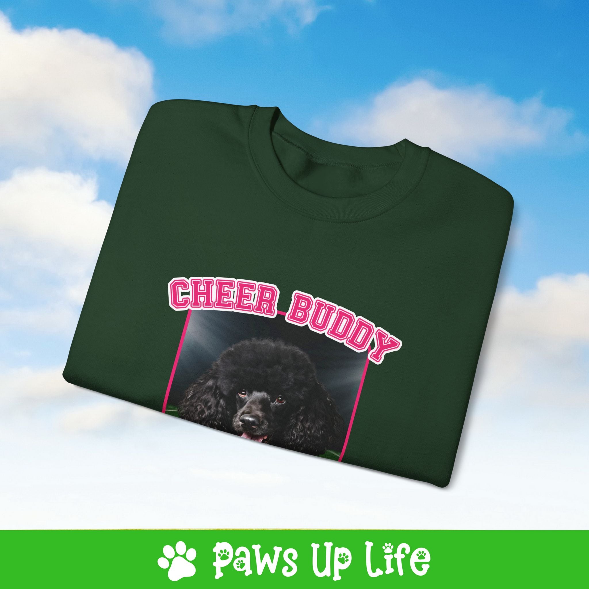 Black Poodle Football Cheer Buddy Cheerleading Dog Crewneck Sweatshirt, Unisex Gift for Animal Lovers, Dog Mom Dad Sweatshirt, Cute Dog Lover Apparel, Fun Pet | Paws Up Life, LLC