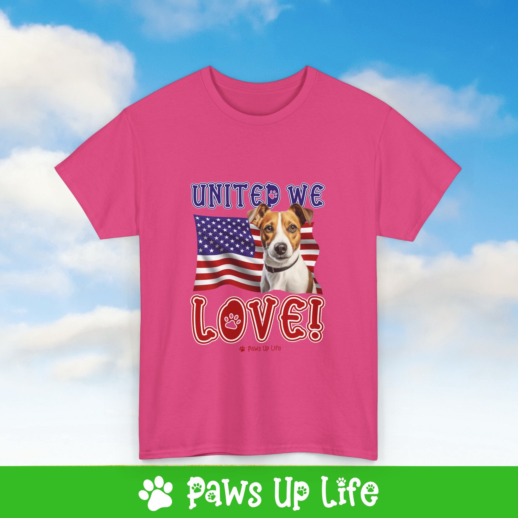 Jack Russell Dog United We Love Dog Tee, Shirt, Unisex Pet Lover Gift, Dog Mom Dad Tshirt, Animal Rescue Advocate, Cute Puppy Graphic Top Classic Collar | Paws Up Life, LLC