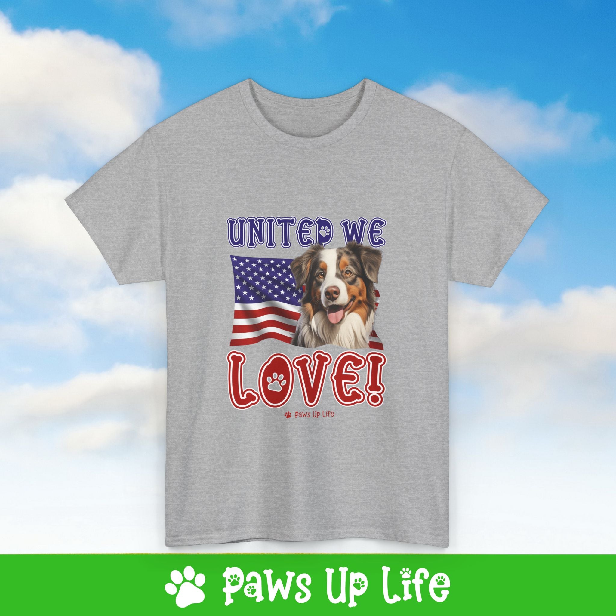 Miniature American Shepherd Dog United We Love Dog Tee, Shirt, Unisex Pet Lover Gift, Dog Mom Dad Tshirt, Animal Rescue Advocate, Cute Puppy Graphic Top Classic Collar | Paws Up Life, LLC