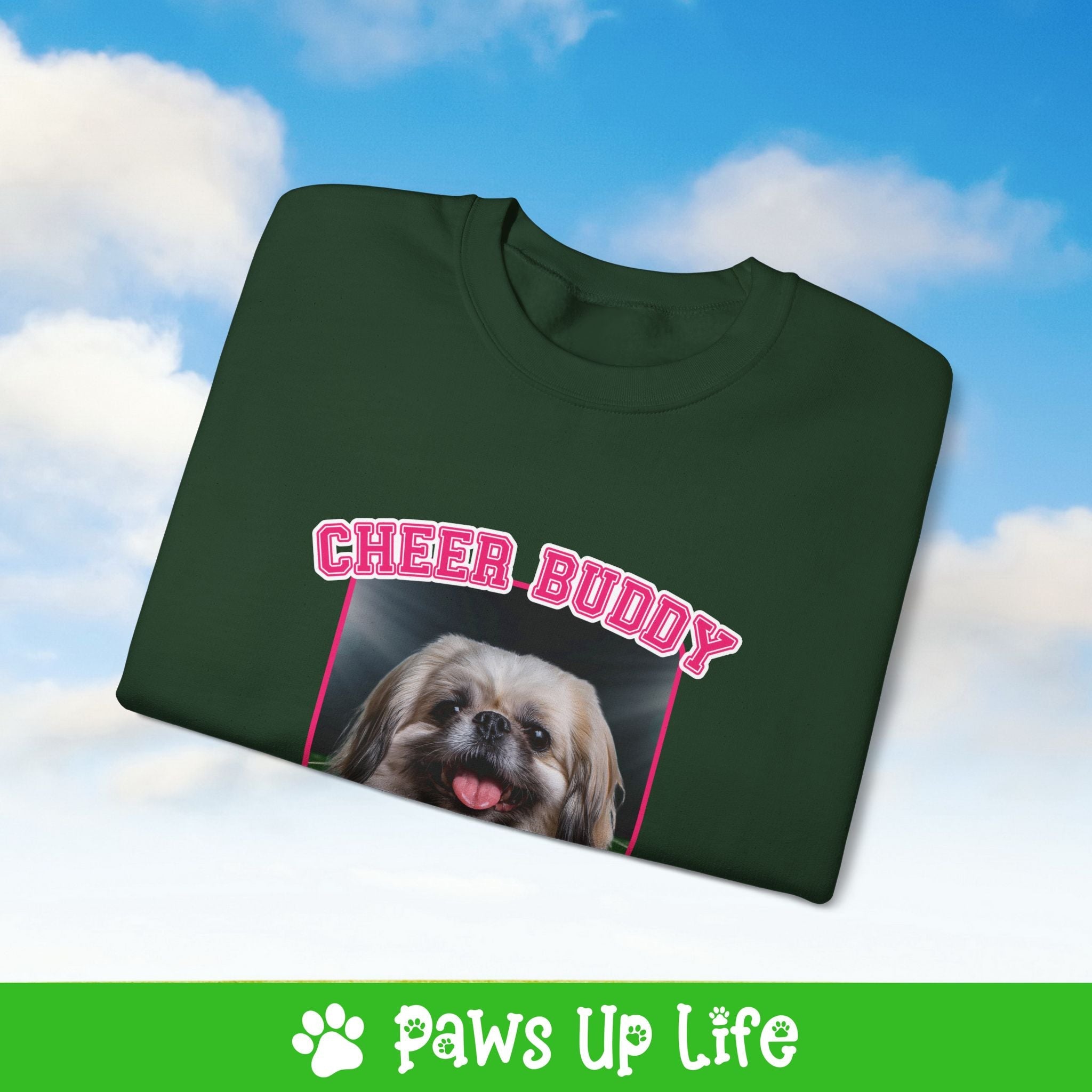 Pekinese Football Cheer Buddy Cheerleading Dog Crewneck Sweatshirt, Unisex Gift for Animal Lovers, Dog Mom Dad Sweatshirt, Cute Dog Lover Apparel, Fun Pet | Paws Up Life, LLC