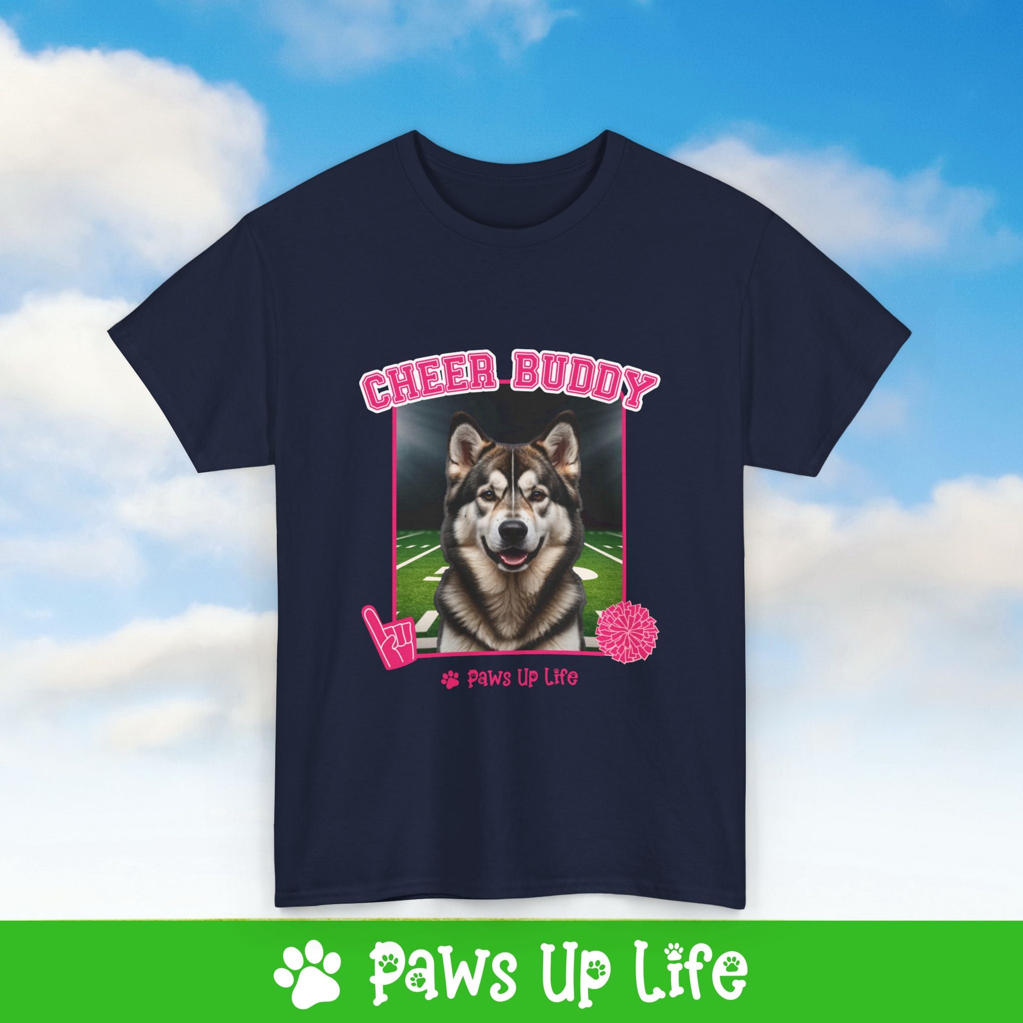 Alaskan Malamute Cheer Buddy Cheerleading Dog Tee, Shirt, Unisex Pet Lover Gift, Dog Mom Dad Tshirt, Animal Rescue Advocate, Cute Puppy Graphic Top Classic Collar | Paws Up Life, LLC