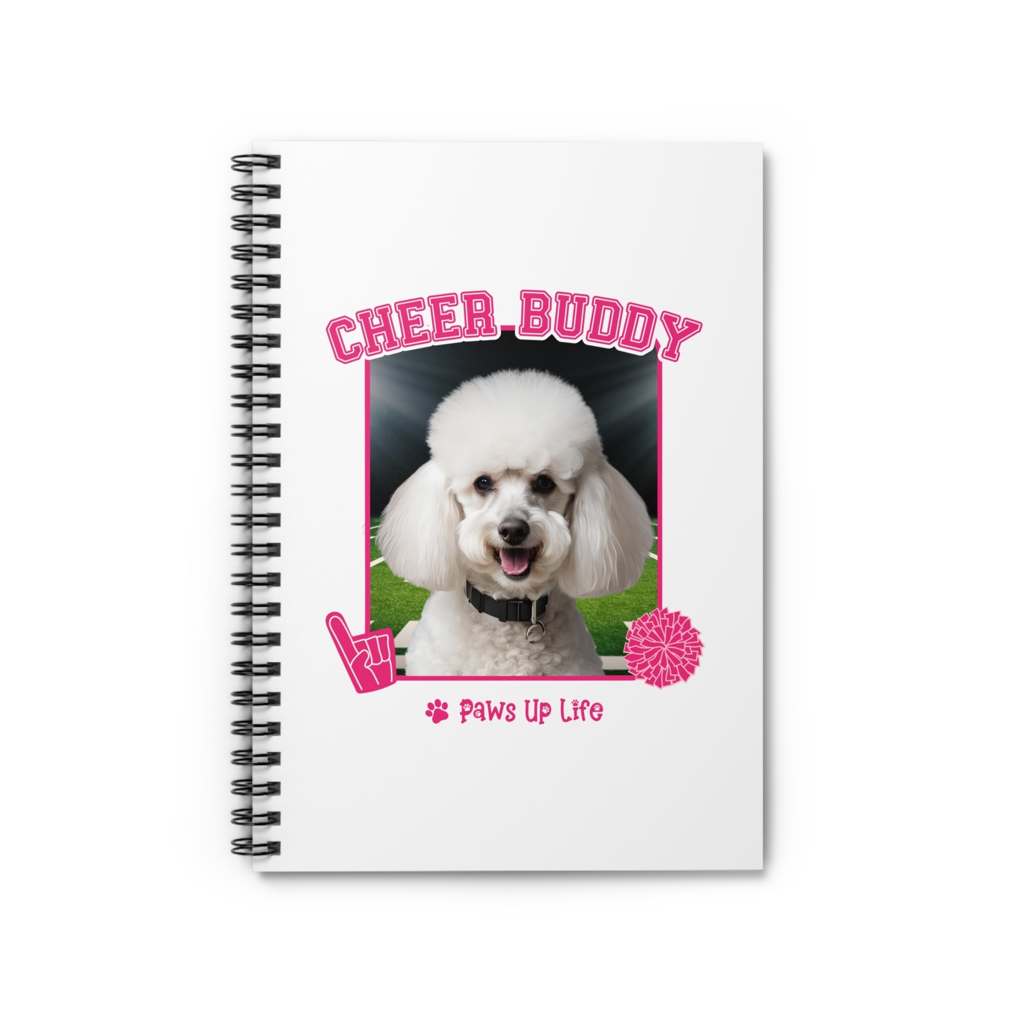 White Poodle Football Cheer Buddy Cheerleading Dog Spiral Notebook for Office and Home - Ruled Line | Paws Up Life, LLC