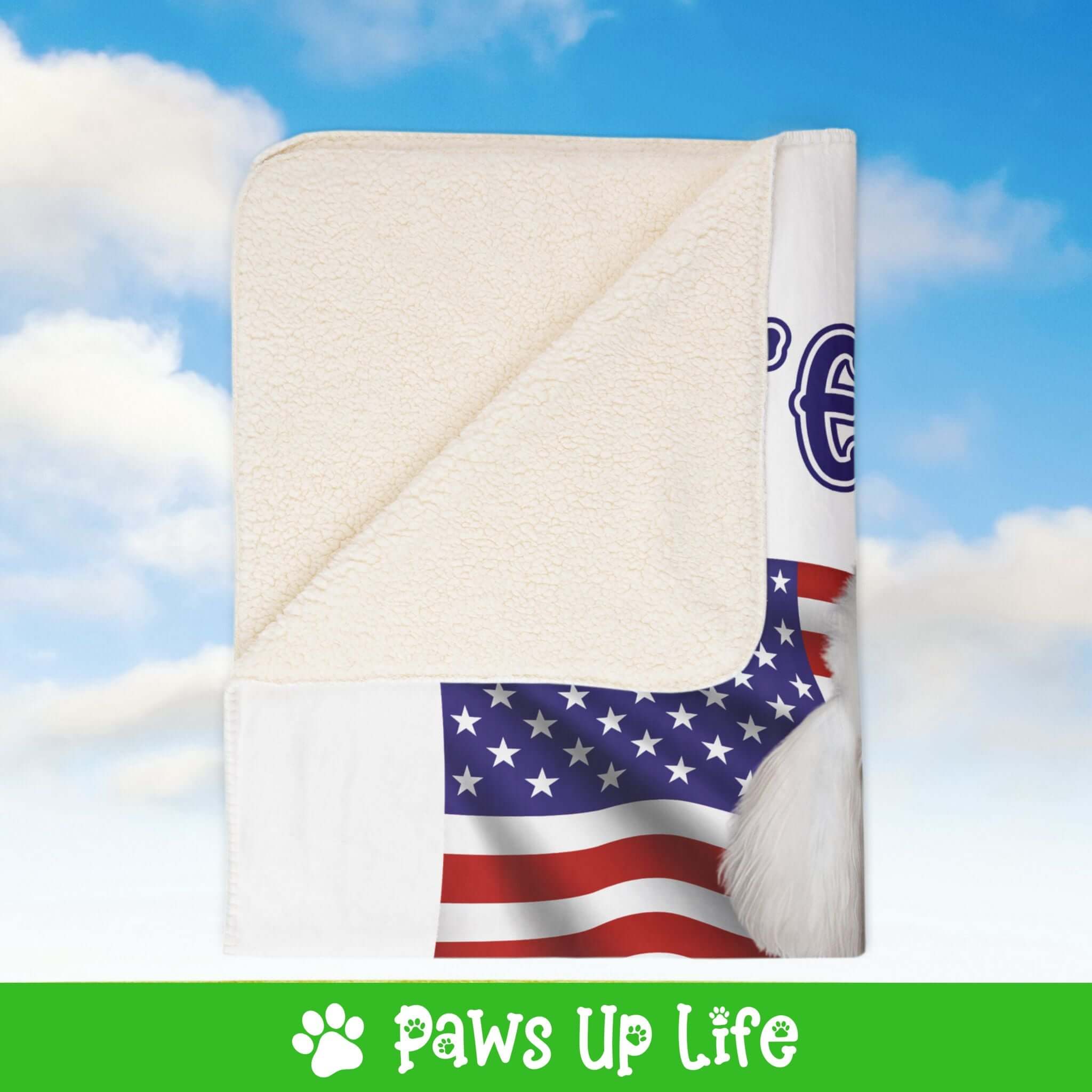 "United We Love" White Poodle Patriotic Fleece Sherpa Blanket - Perfect for Snuggling and Cozy Napping | Paws Up Life, LLC