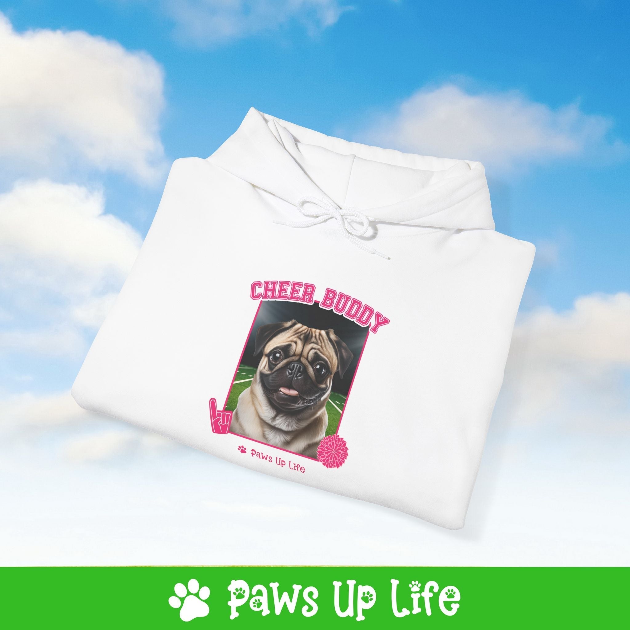 Pug Football Cheer Buddy Cheerleading Dog Unisex Hoodie Hooded Sweatshirt Classic Comfy Cotton | Paws Up Life, LLC