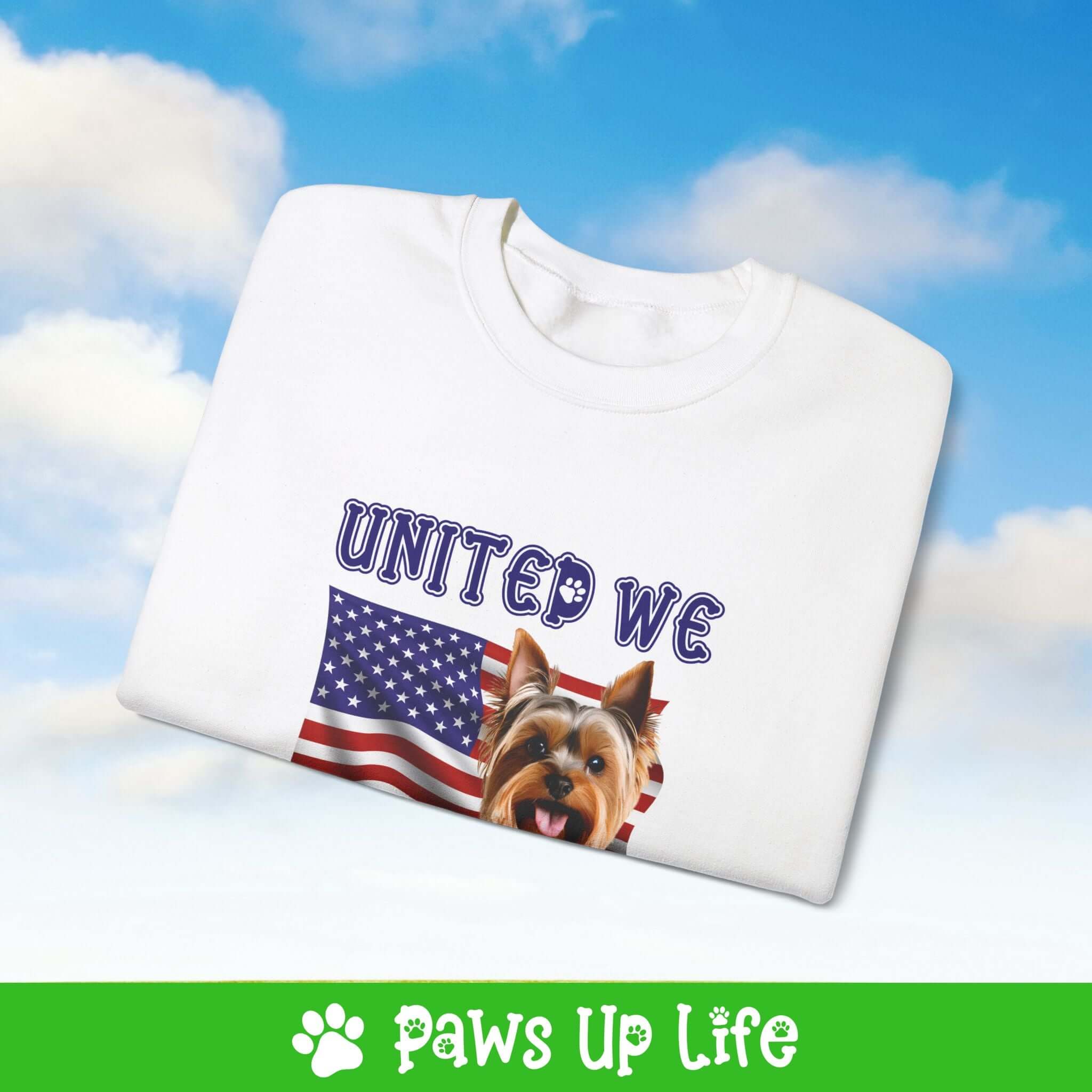 "United We Love" Yorkshire Terrier Patriotic Dog Lover Unisex Cotton Crewneck Sweatshirt – The Perfect Cozy Gift for Proud Pet Parents!