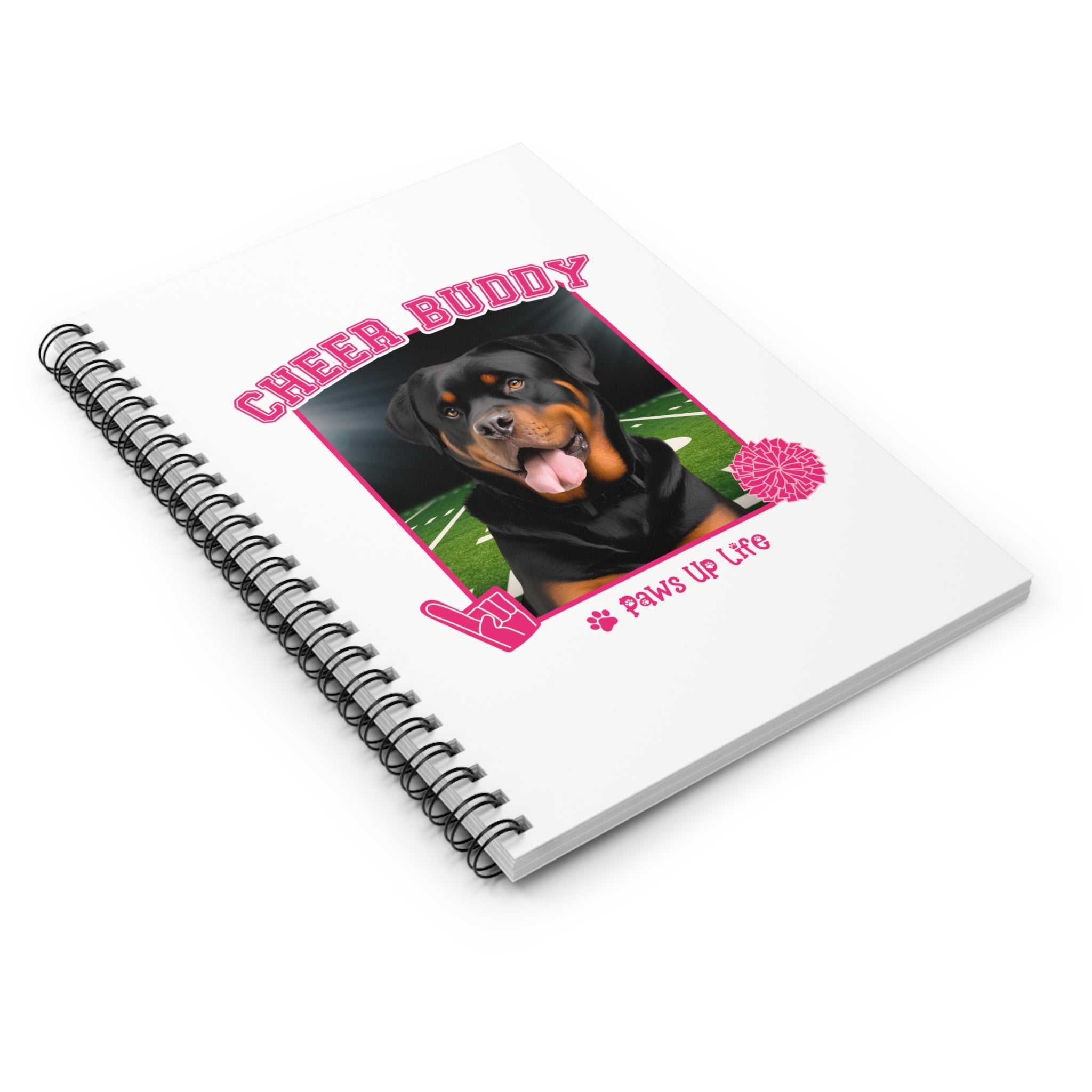 Rottweiler Football Cheer Buddy Cheerleading Dog Spiral Notebook for Office and Home - Ruled Line | Paws Up Life, LLC