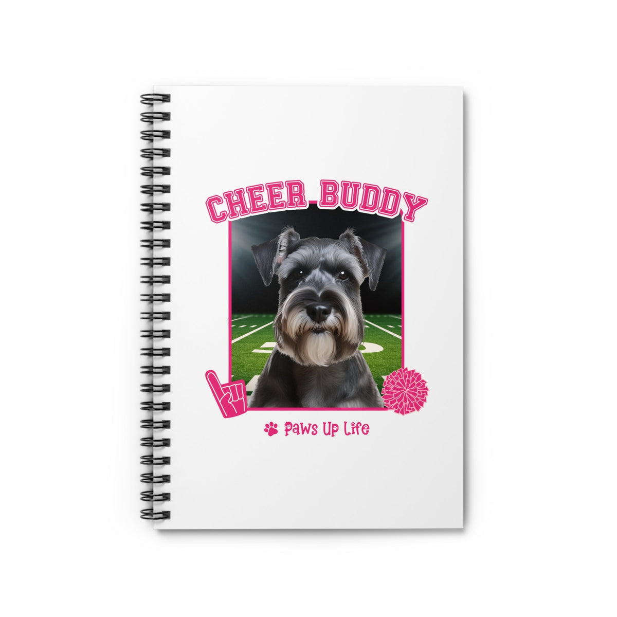 Miniature Schnauzer Football Cheer Buddy Cheerleading Dog Spiral Notebook for Office and Home - Ruled Line | Paws Up Life, LLC