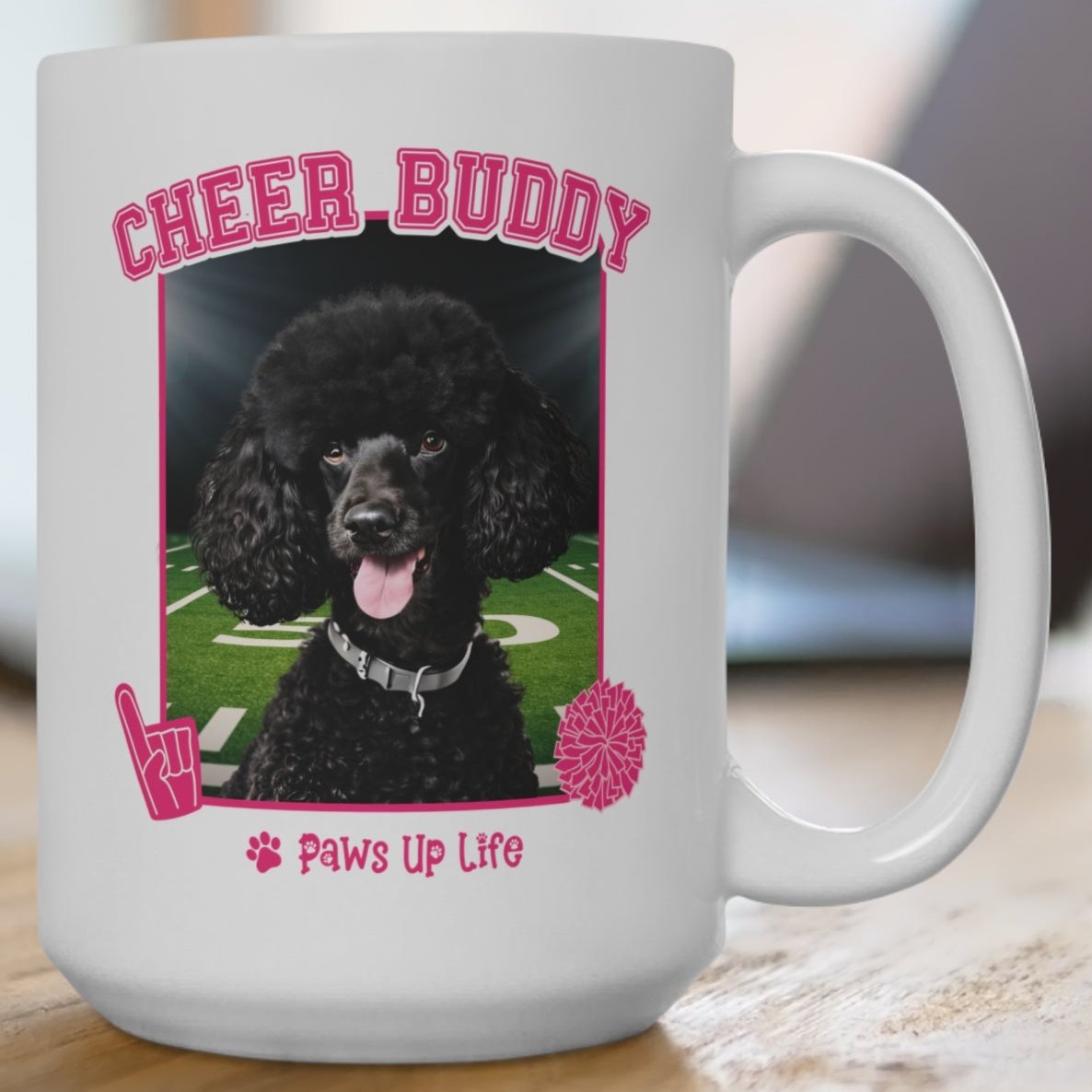 Black Poodle Football Cheer Buddy Cheerleading Dog 15oz Large Coffee Mug Ceramic Drinkware Tea Washable | Paws Up Life, LLC