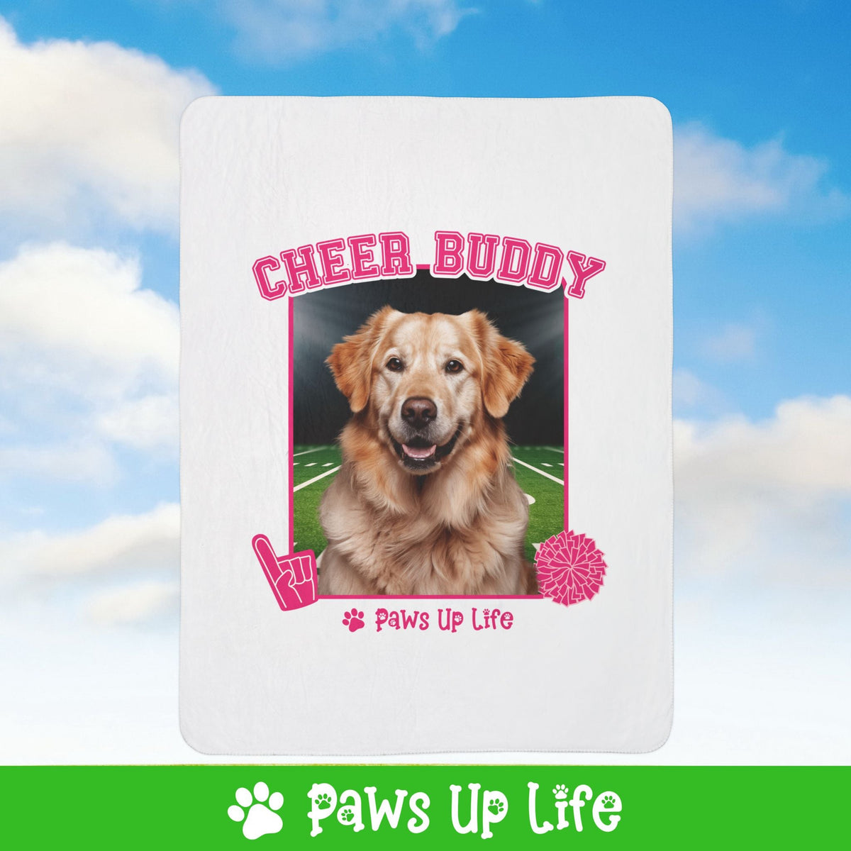 Golden Retriever Football Cheer Buddy Cheerleading Dog Fleece Sherpa Blanket - Perfect for Snuggling and Cozy Napping | Paws Up Life, LLC