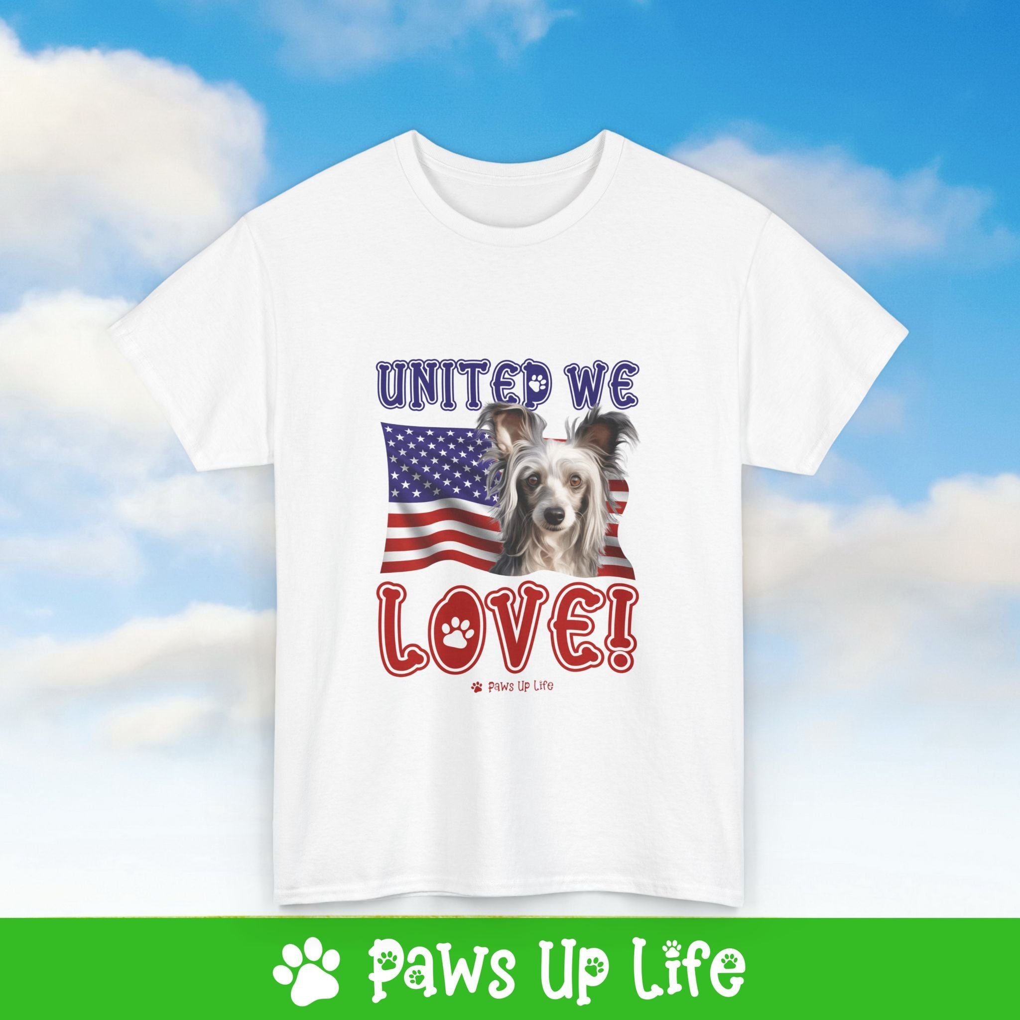 Chinese Crested Dog United We Love Dog Tee, Shirt, Unisex Pet Lover Gift, Dog Mom Dad Tshirt, Animal Rescue Advocate, Cute Puppy Graphic Top Classic Collar | Paws Up Life, LLC