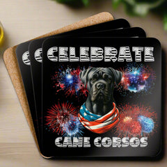 Celebrate Cane Corso Dog Corkwood Coaster Set of 4 Patriotic