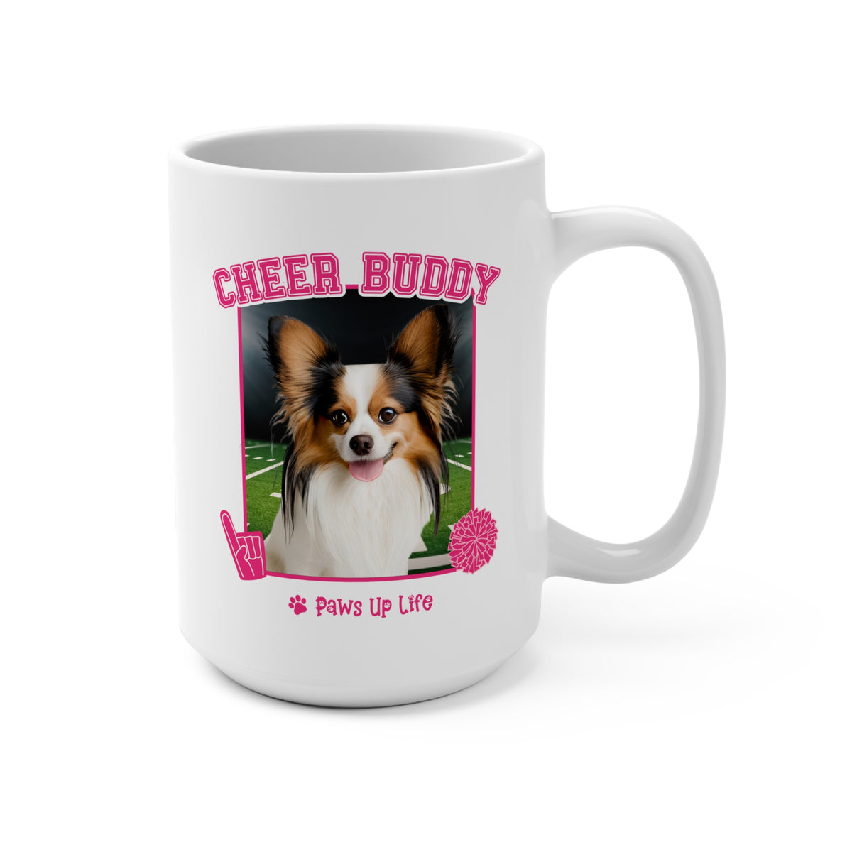 Papillon Football Cheer Buddy Cheerleading Dog 15oz Large Coffee Mug Ceramic Drinkware Tea Washable | Paws Up Life, LLC