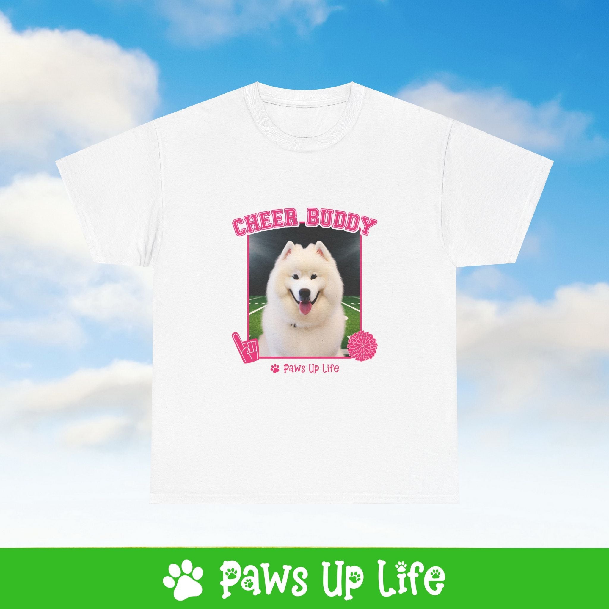 Samoyed Football Cheer Buddy Cheerleading Dog Tee, Shirt, Unisex Pet Lover Gift, Dog Mom Dad Tshirt, Animal Rescue Advocate, Cute Puppy Graphic Top Classic Collar | Paws Up Life, LLC