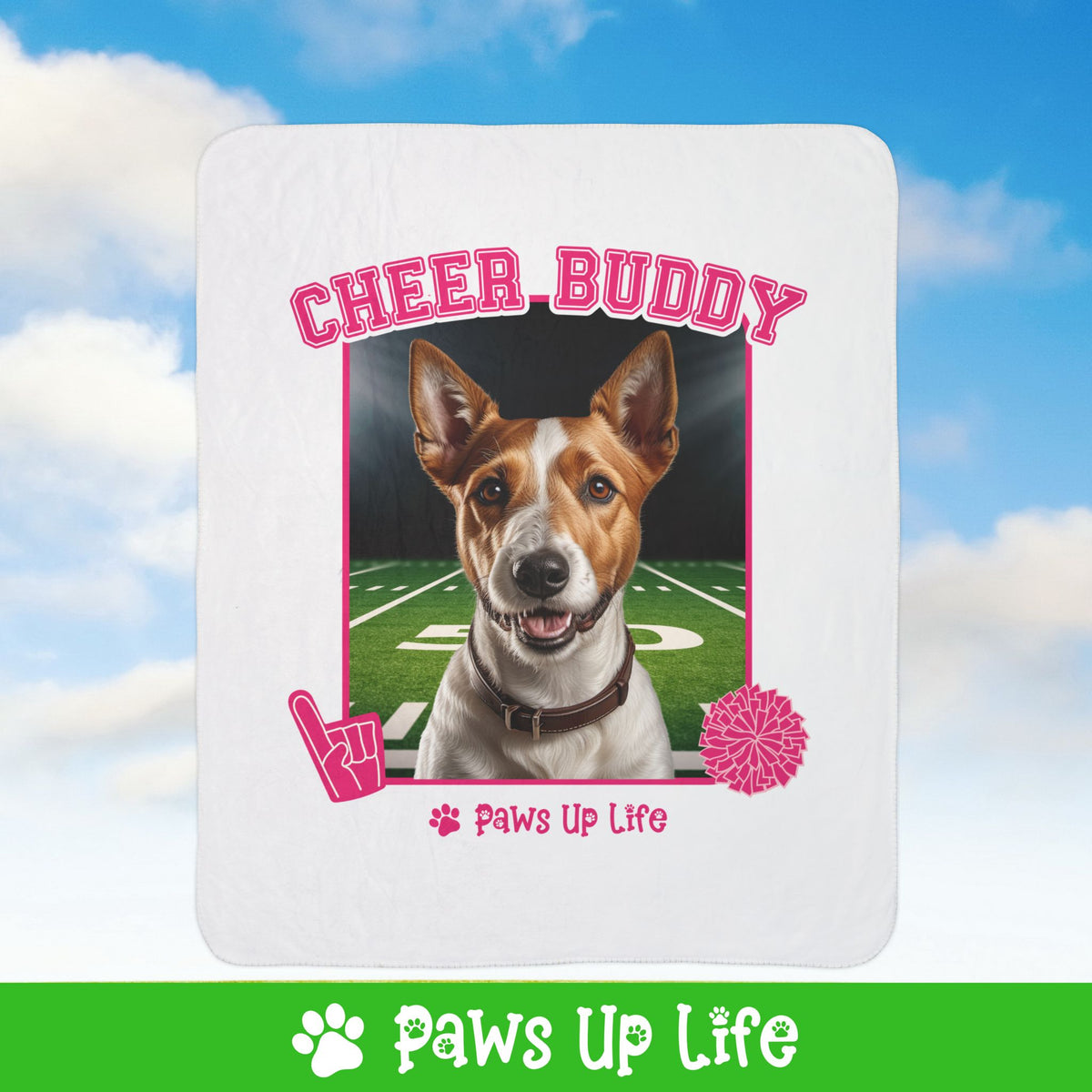 Fox Terrier Football Cheer Buddy Cheerleading Dog Fleece Sherpa Blanket - Perfect for Snuggling and Cozy Napping | Paws Up Life, LLC