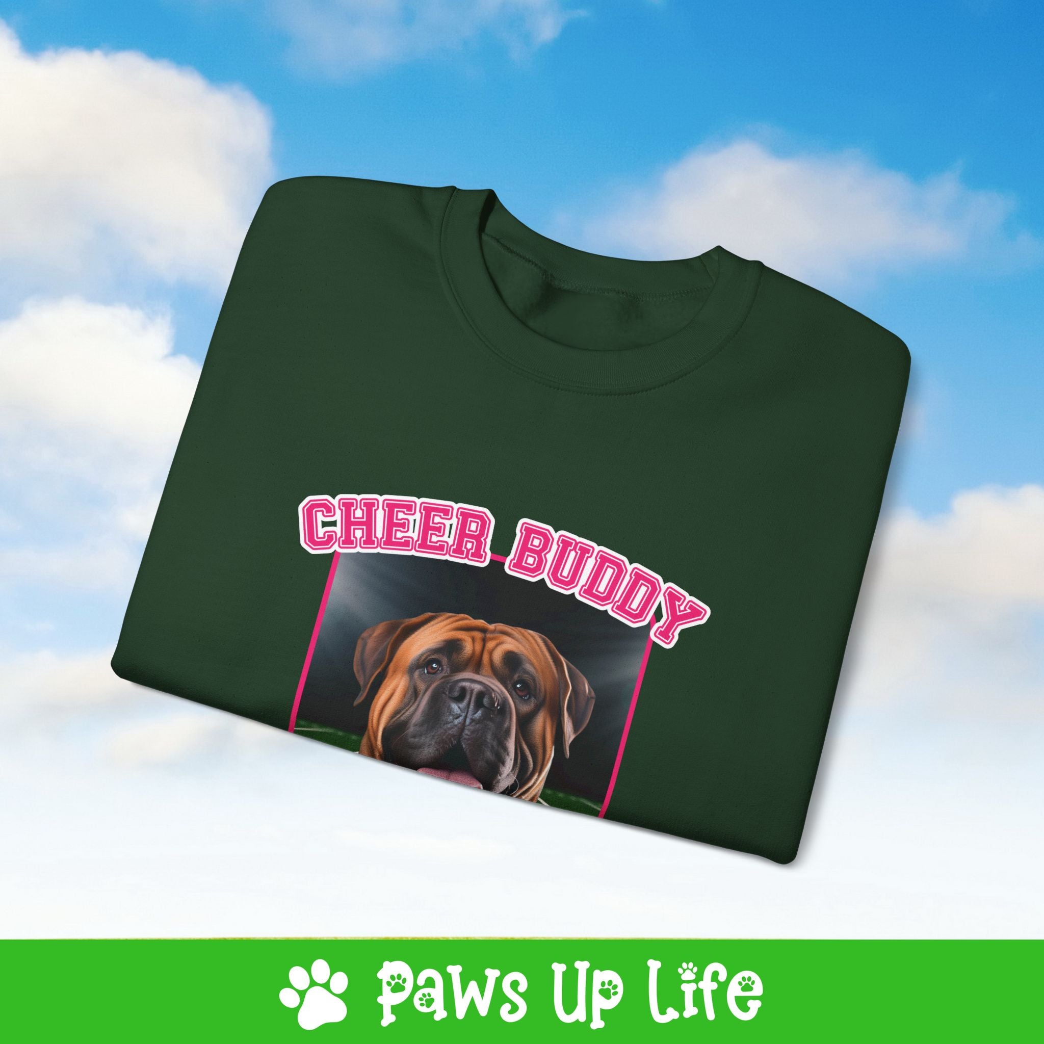 Mastiff Football Cheer Buddy Cheerleading Dog Crewneck Sweatshirt, Unisex Gift for Animal Lovers, Dog Mom Dad Sweatshirt, Cute Dog Lover Apparel, Fun Pet | Paws Up Life, LLC