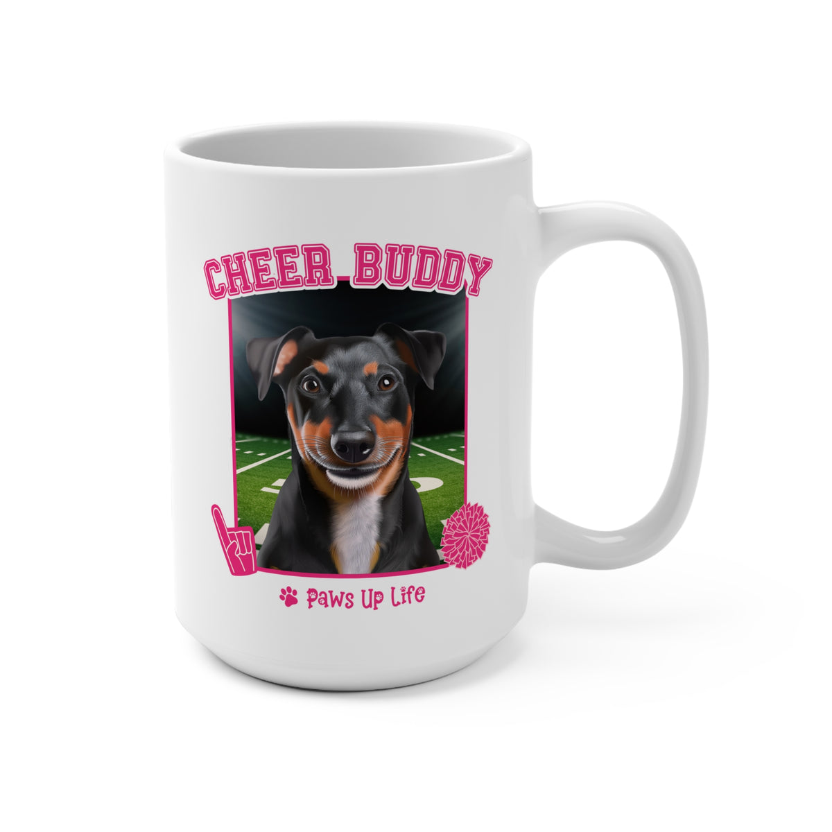 Black Russell Terrier Football Cheer Buddy Cheerleading Dog 15oz Large Coffee Mug Ceramic Drinkware Tea Washable | Paws Up Life, LLC