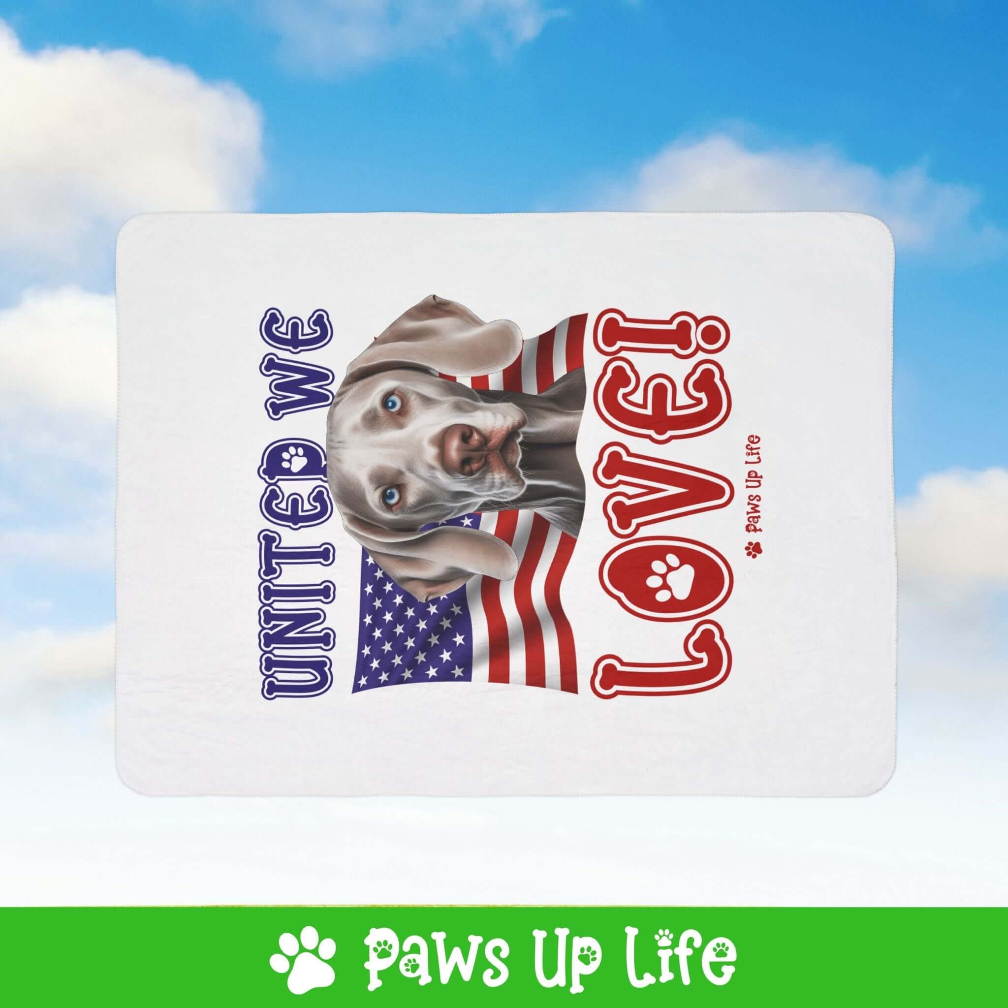 "United We Love" Weimaraner Patriotic Fleece Sherpa Blanket - Perfect for Snuggling and Cozy Napping