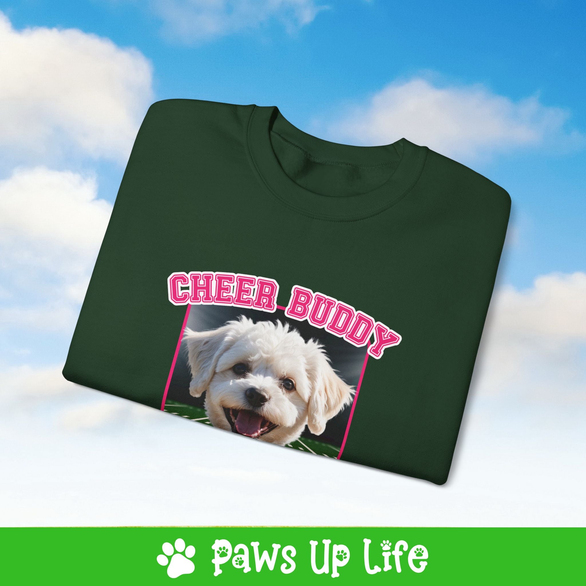 Bichons Frise Football Cheer Buddy Cheerleading Dog Crewneck Sweatshirt, Unisex Gift for Animal Lovers, Dog Mom Dad Sweatshirt, Cute Dog Lover Apparel, Fun Pet