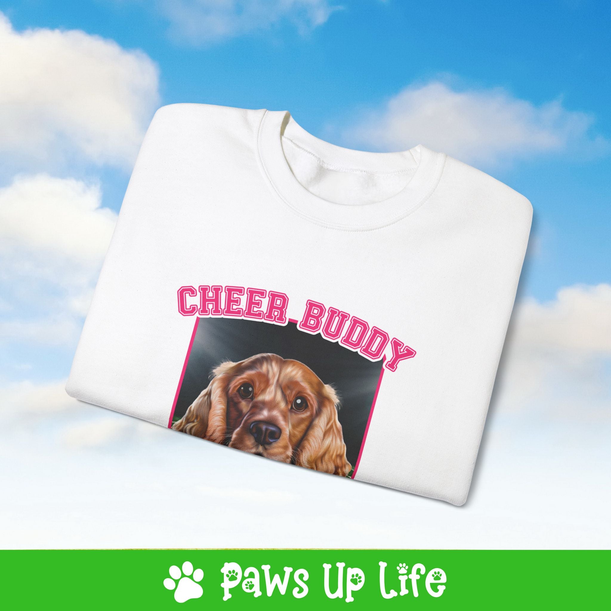 English Cocker Spaniel Football Cheer Buddy Cheerleading Dog Crewneck Sweatshirt, Unisex Gift for Animal Lovers, Dog Mom Dad Sweatshirt, Cute Dog Lover Apparel, Fun Pet | Paws Up Life, LLC