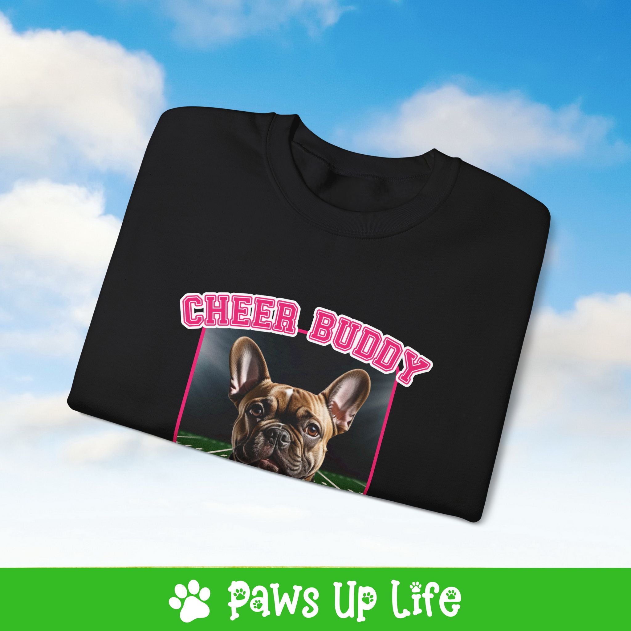 French Bulldog Football Cheer Buddy Cheerleading Dog Crewneck Sweatshirt, Unisex Gift for Animal Lovers, Dog Mom Dad Sweatshirt, Cute Dog Lover Apparel, Fun Pet | Paws Up Life, LLC