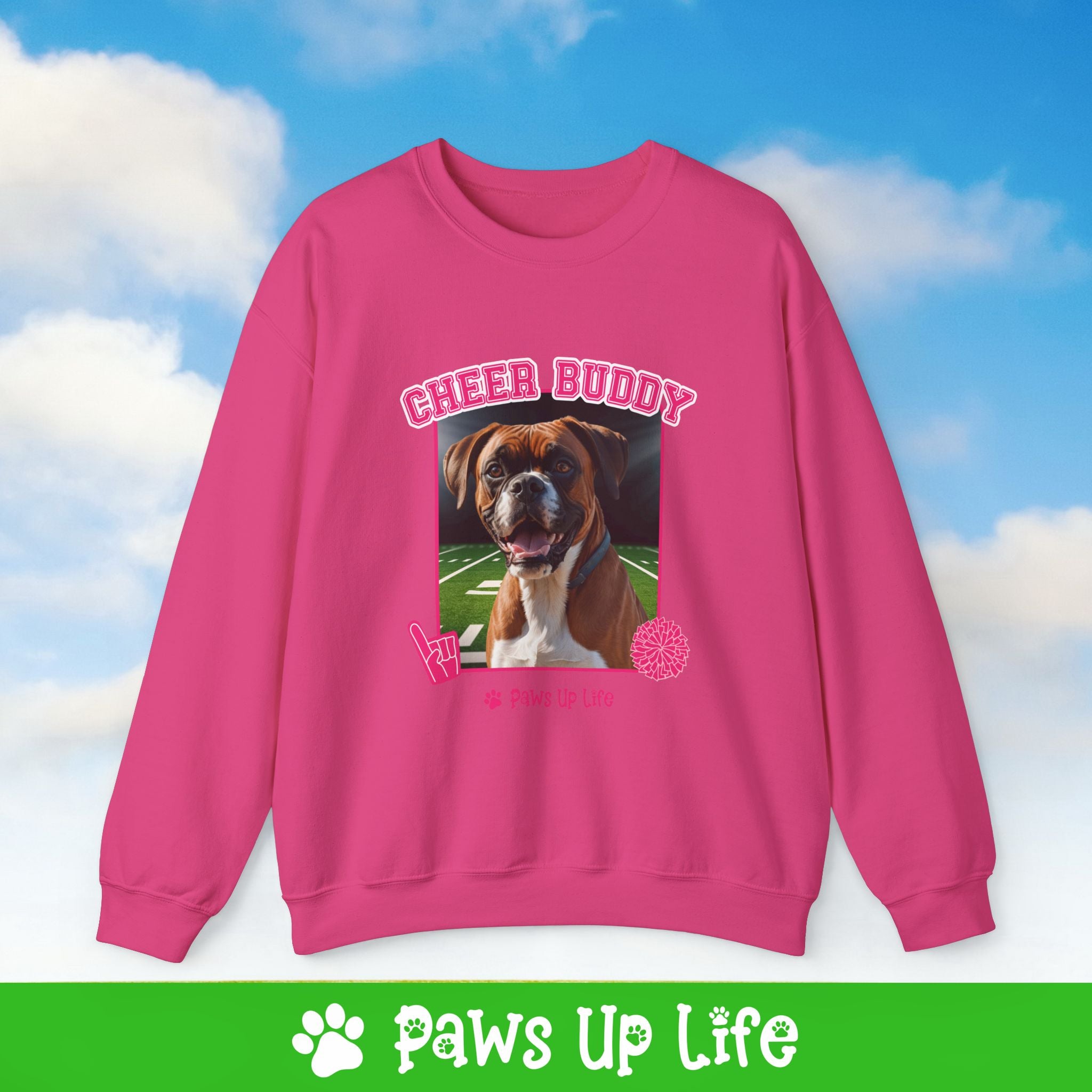 Boxer Football Cheer Buddy Cheerleading Dog Crewneck Sweatshirt, Unisex Gift for Animal Lovers, Dog Mom Dad Sweatshirt, Cute Dog Lover Apparel, Fun Pet