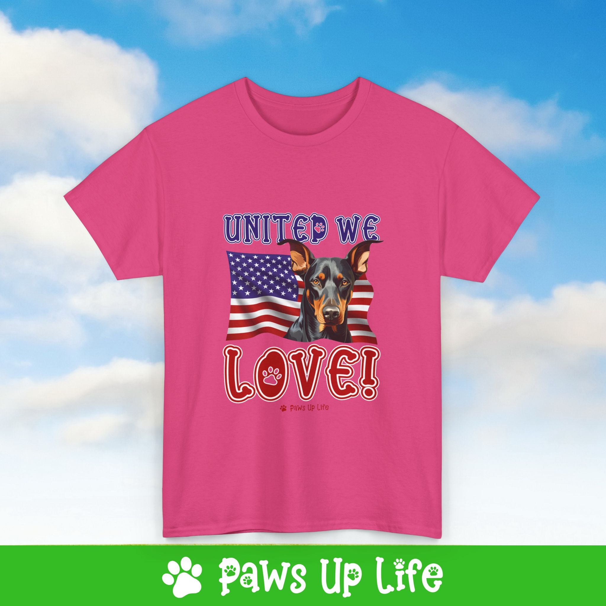 Doberman Pinscher Dog United We Love Dog Tee, Shirt, Unisex Pet Lover Gift, Dog Mom Dad Tshirt, Animal Rescue Advocate, Cute Puppy Graphic Top Classic Collar