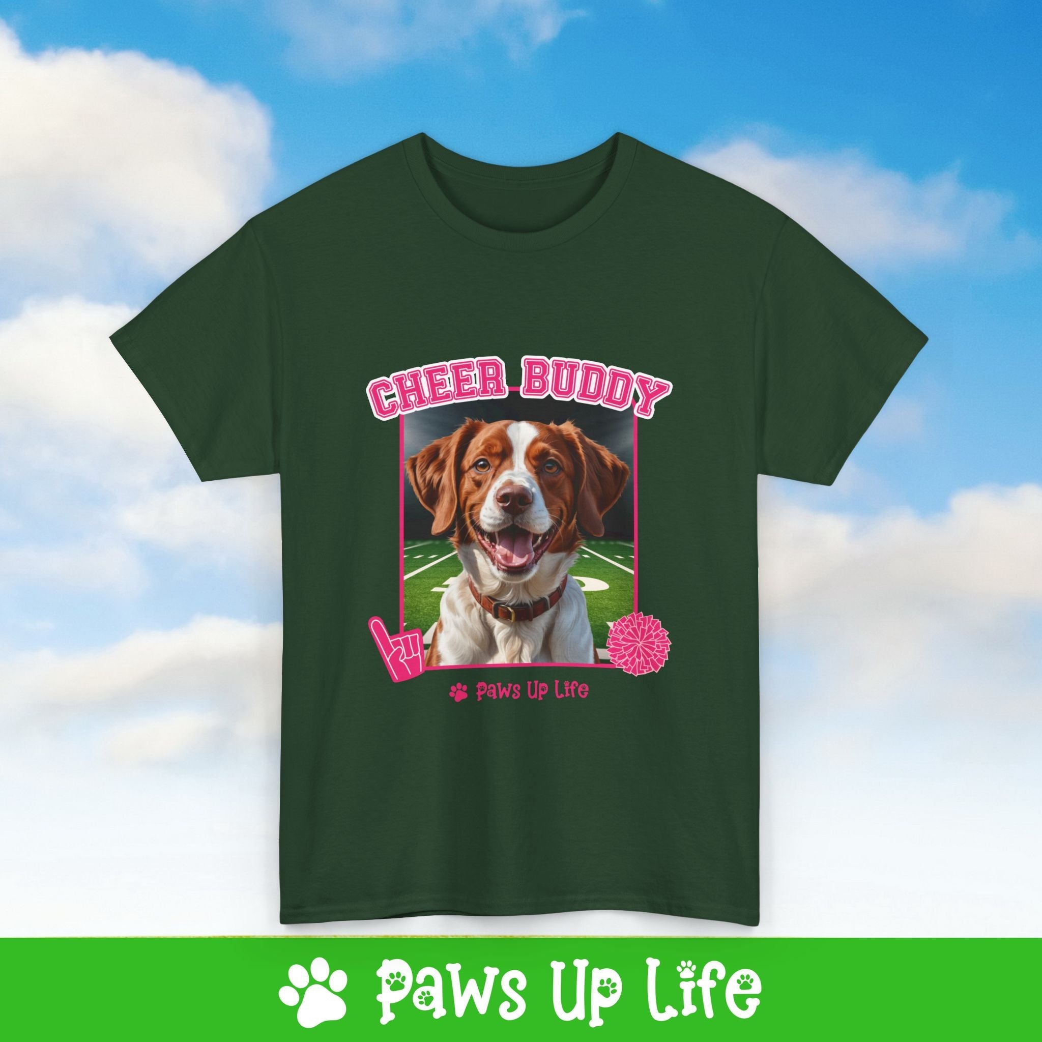 Brittany Football Cheer Buddy Cheerleading Dog Tee, Shirt, Unisex Pet Lover Gift, Dog Mom Dad Tshirt, Animal Rescue Advocate, Cute Puppy Graphic Top Classic Collar | Paws Up Life, LLC