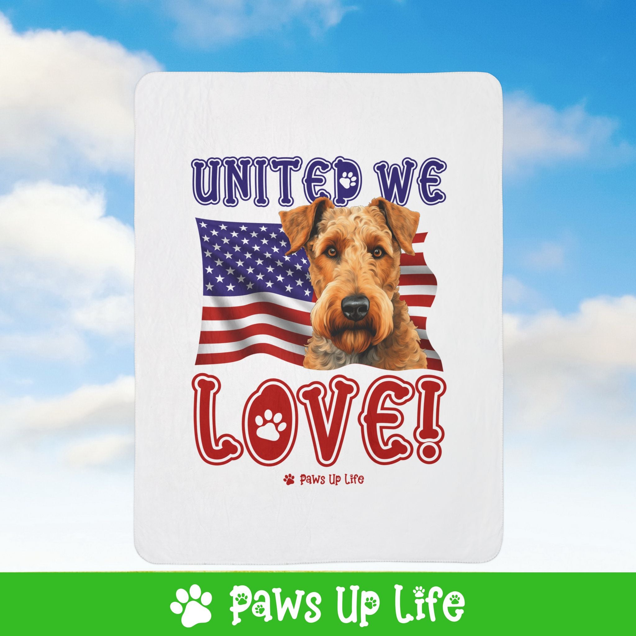 Airedale Terrier Dog United We Love Fleece Sherpa Blanket - Perfect for Snuggling and Cozy Napping | Paws Up Life, LLC