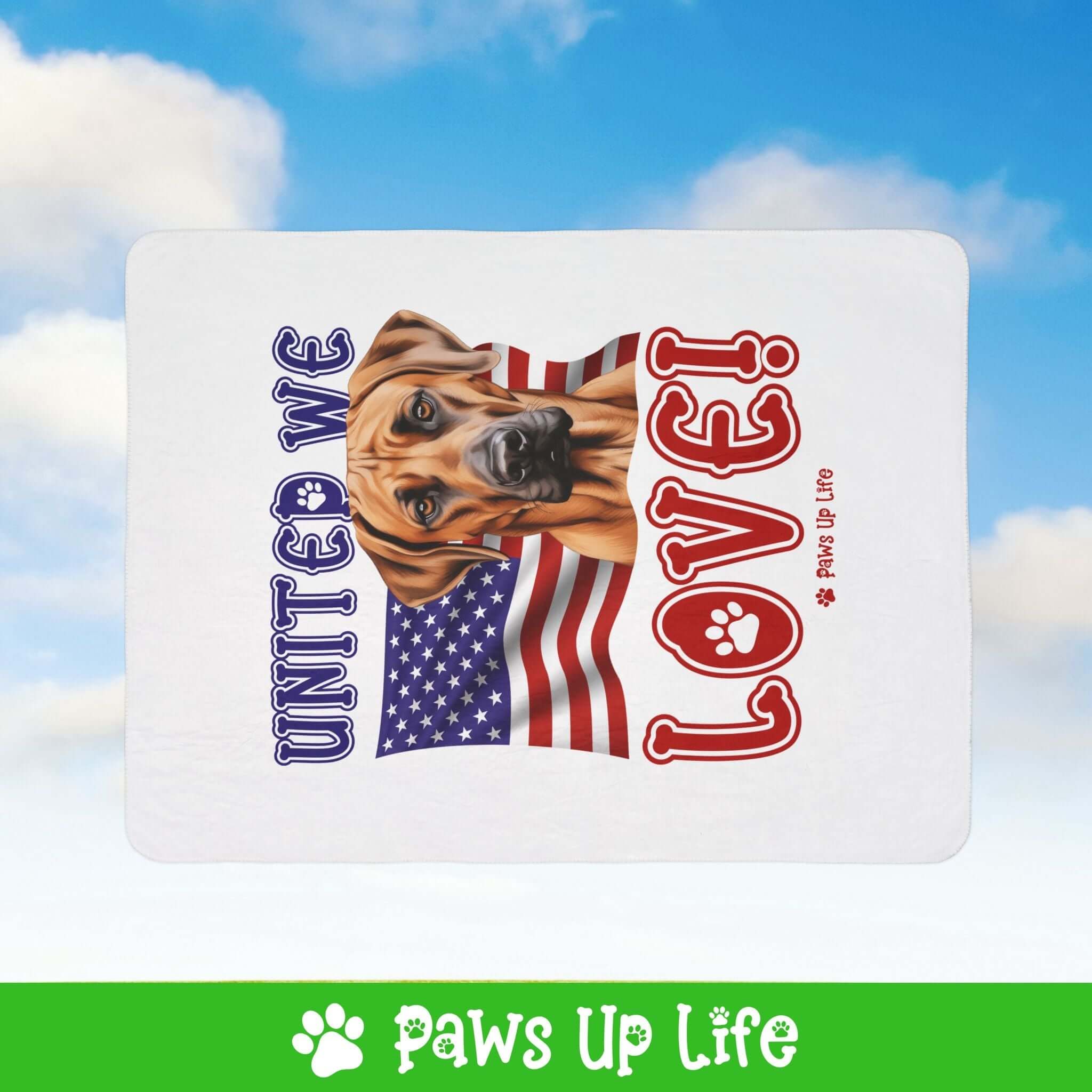 "United We Love" Rhodesian Ridgeback Patriotic Fleece Sherpa Blanket - Perfect for Snuggling and Cozy Napping