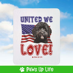 "United We Love" Portuguese Water Dog Patriotic Fleece Sherpa Blanket - Perfect for Snuggling and Cozy Napping