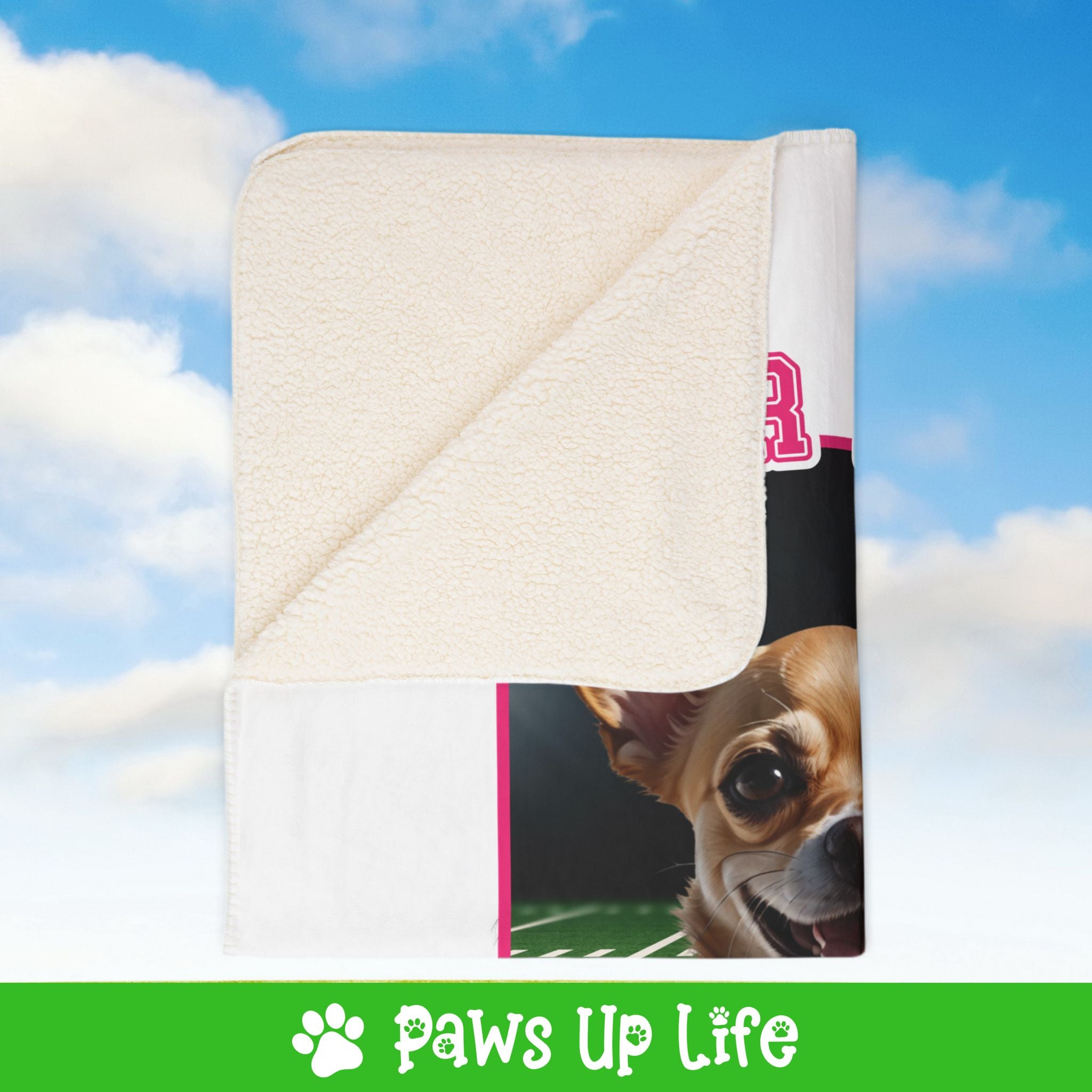 Chihuahua Football Cheer Buddy Cheerleading Dog Fleece Sherpa Blanket - Perfect for Snuggling and Cozy Napping | Paws Up Life, LLC