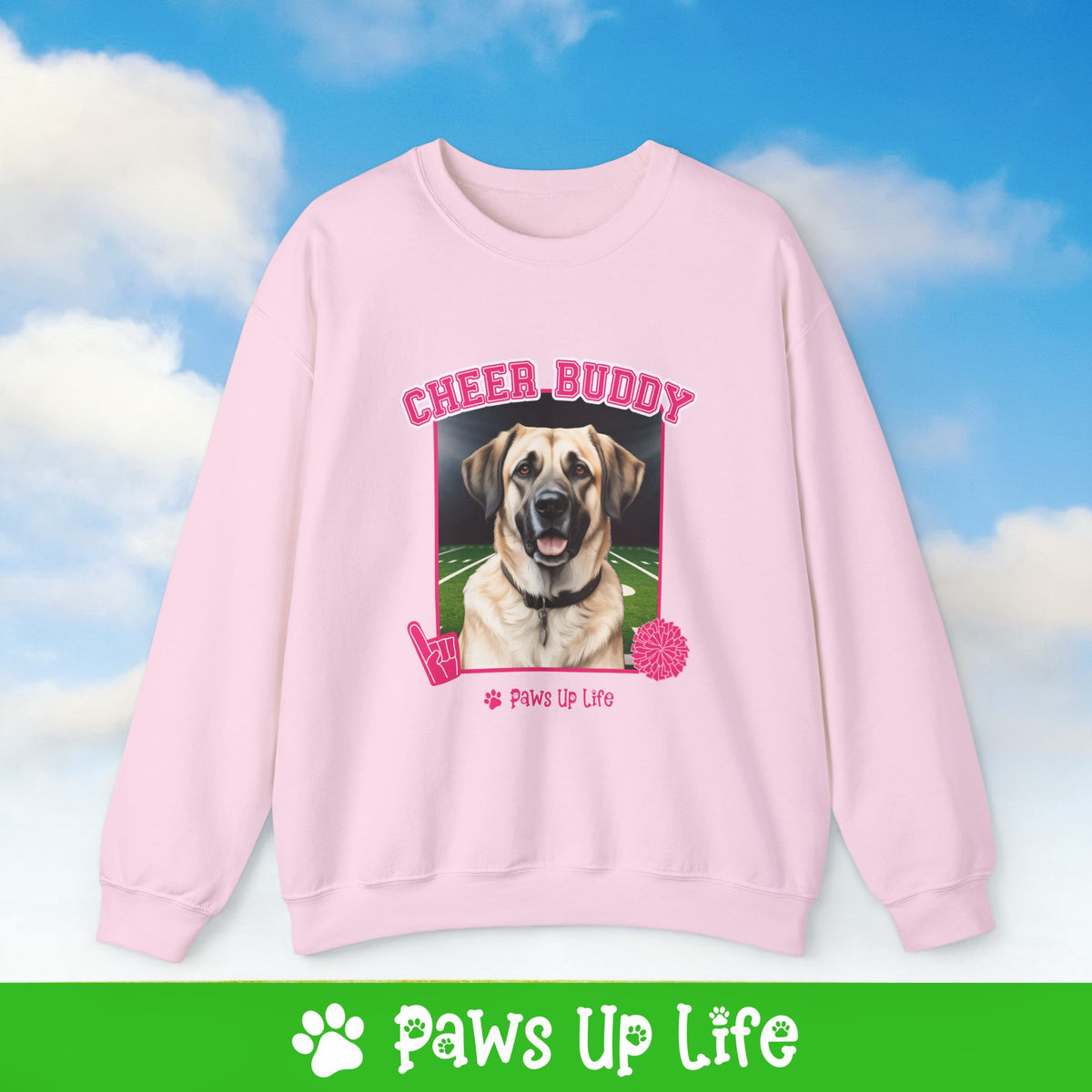 Anatolian Shepherd Cheer Buddy Cheerleading Dog Crewneck Sweatshirt, Unisex Gift for Animal Lovers, Dog Mom Dad Sweatshirt, Cute Dog Lover Apparel, Fun Pet | Paws Up Life, LLC