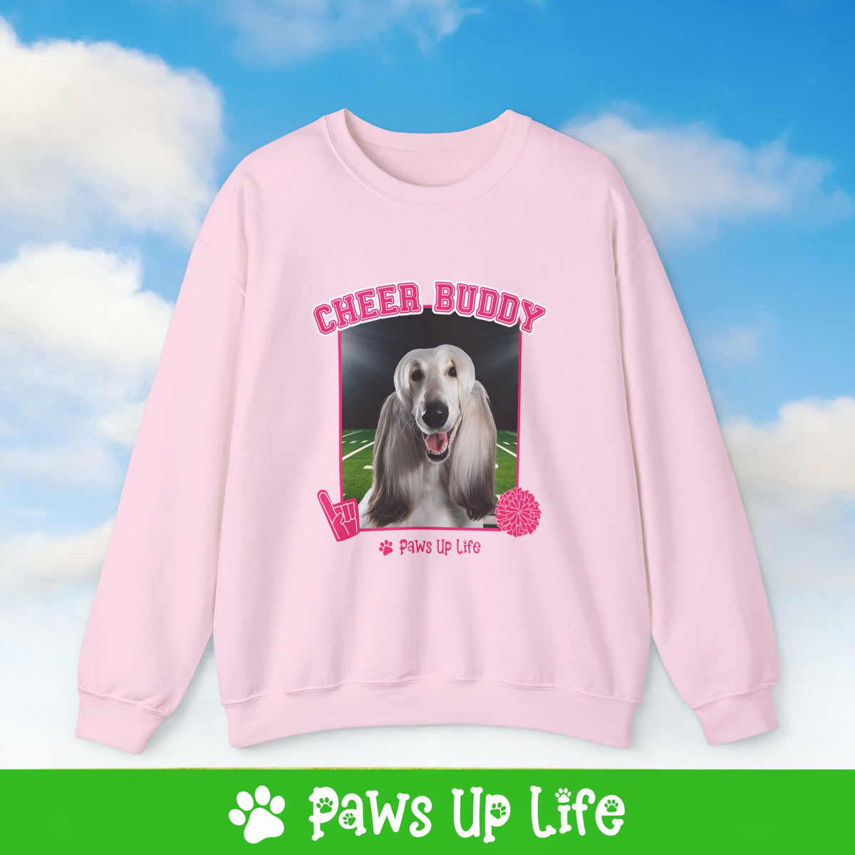 Afghan Dog Football Cheer Buddy Crewneck Sweatshirt, Unisex Gift for Animal Lovers, Dog Mom Dad Sweatshirt, Cute Dog Lover Apparel, Fun Pet | Paws Up Life, LLC