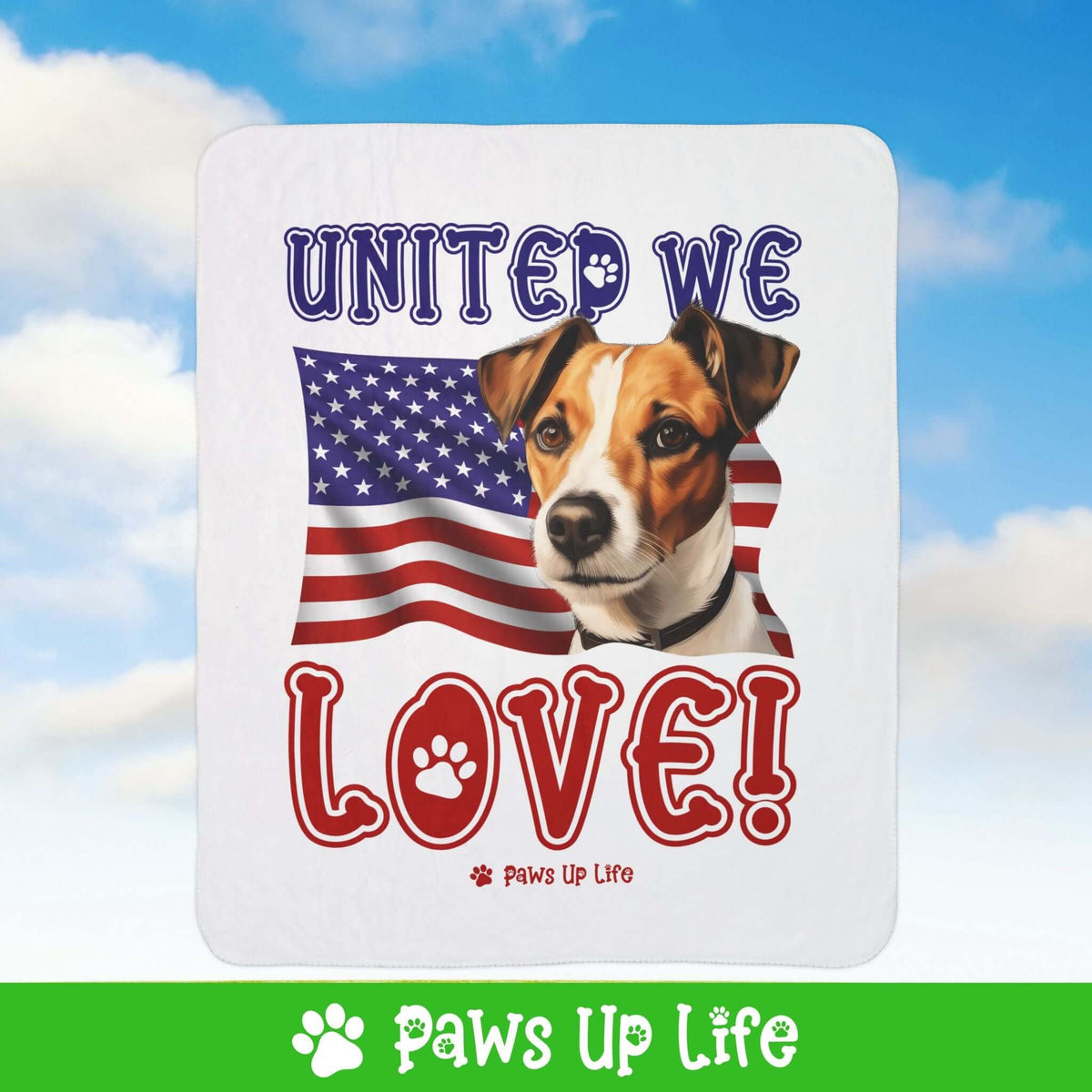 "United We Love" Russell Terrier Patriotic Fleece Sherpa Blanket - Perfect for Snuggling and Cozy Napping | Paws Up Life, LLC