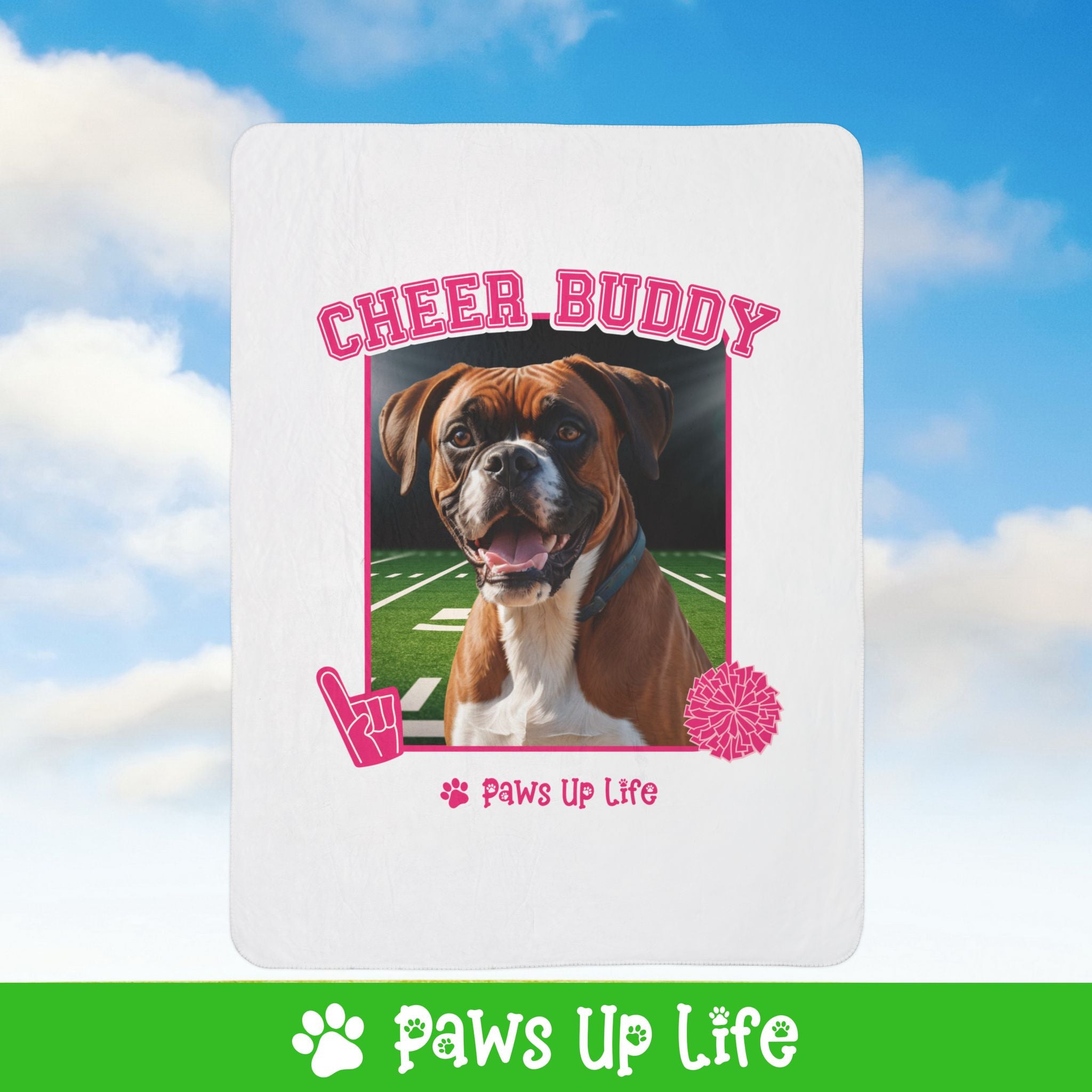 Boxer Football Cheer Buddy Cheerleading Dog Fleece Sherpa Blanket - Perfect for Snuggling and Cozy Napping | Paws Up Life, LLC