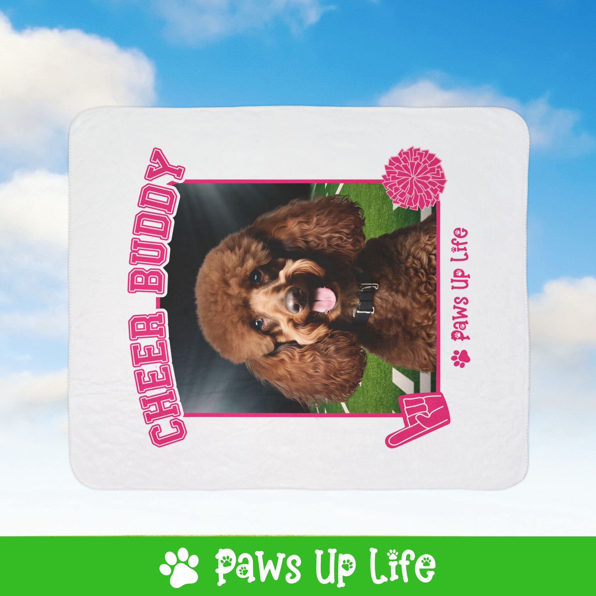 Brown Poodle Football Cheer Buddy Cheerleading Dog Fleece Sherpa Blanket - Perfect for Snuggling and Cozy Napping | Paws Up Life, LLC