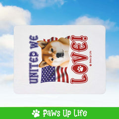 "United We Love" Shiba Inu Patriotic Fleece Sherpa Blanket - Perfect for Snuggling and Cozy Napping | Paws Up Life, LLC