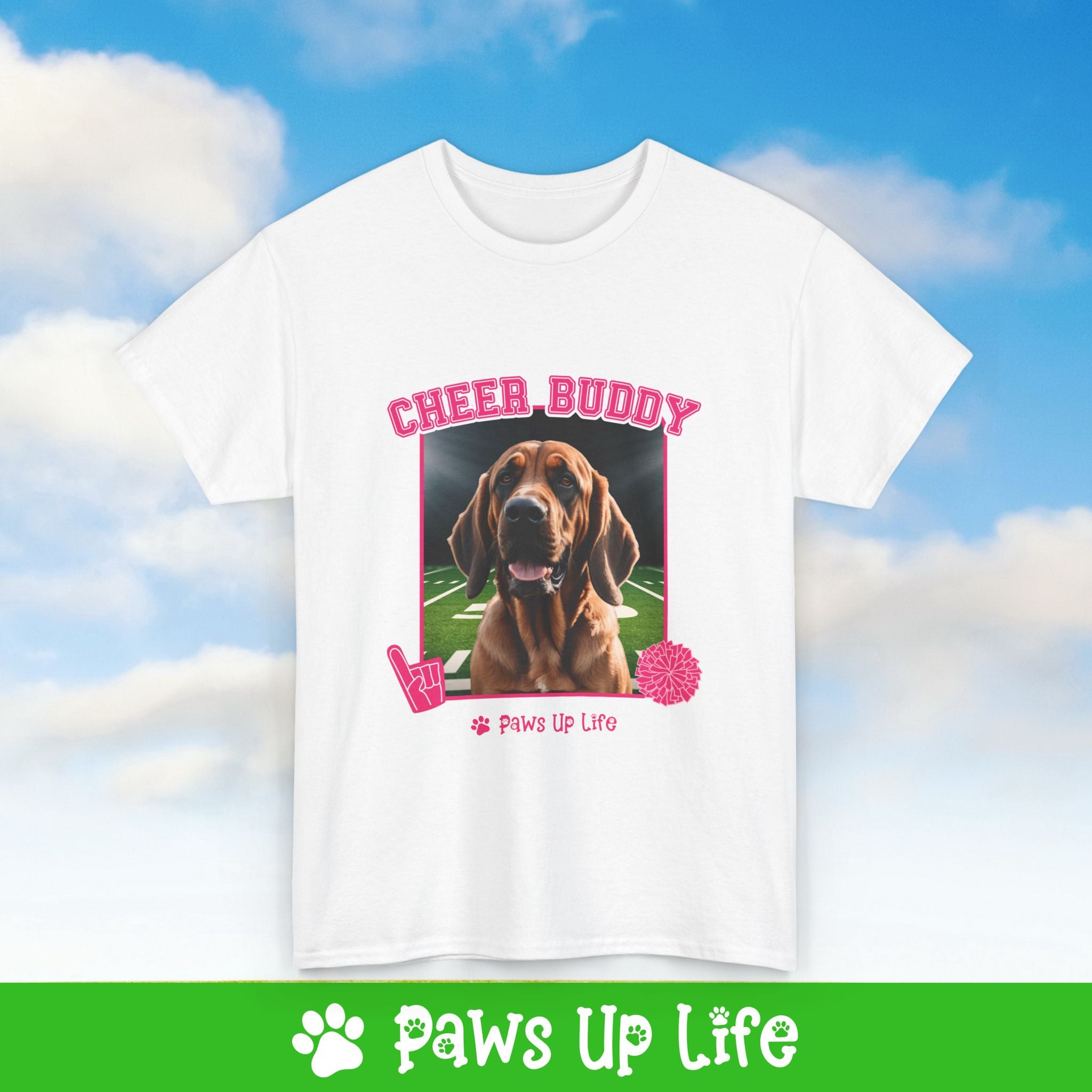 Bloodhound Football Cheer Buddy Cheerleading Dog Tee, Shirt, Unisex Pet Lover Gift, Dog Mom Dad Tshirt, Animal Rescue Advocate, Cute Puppy Graphic Top Classic Collar | Paws Up Life, LLC