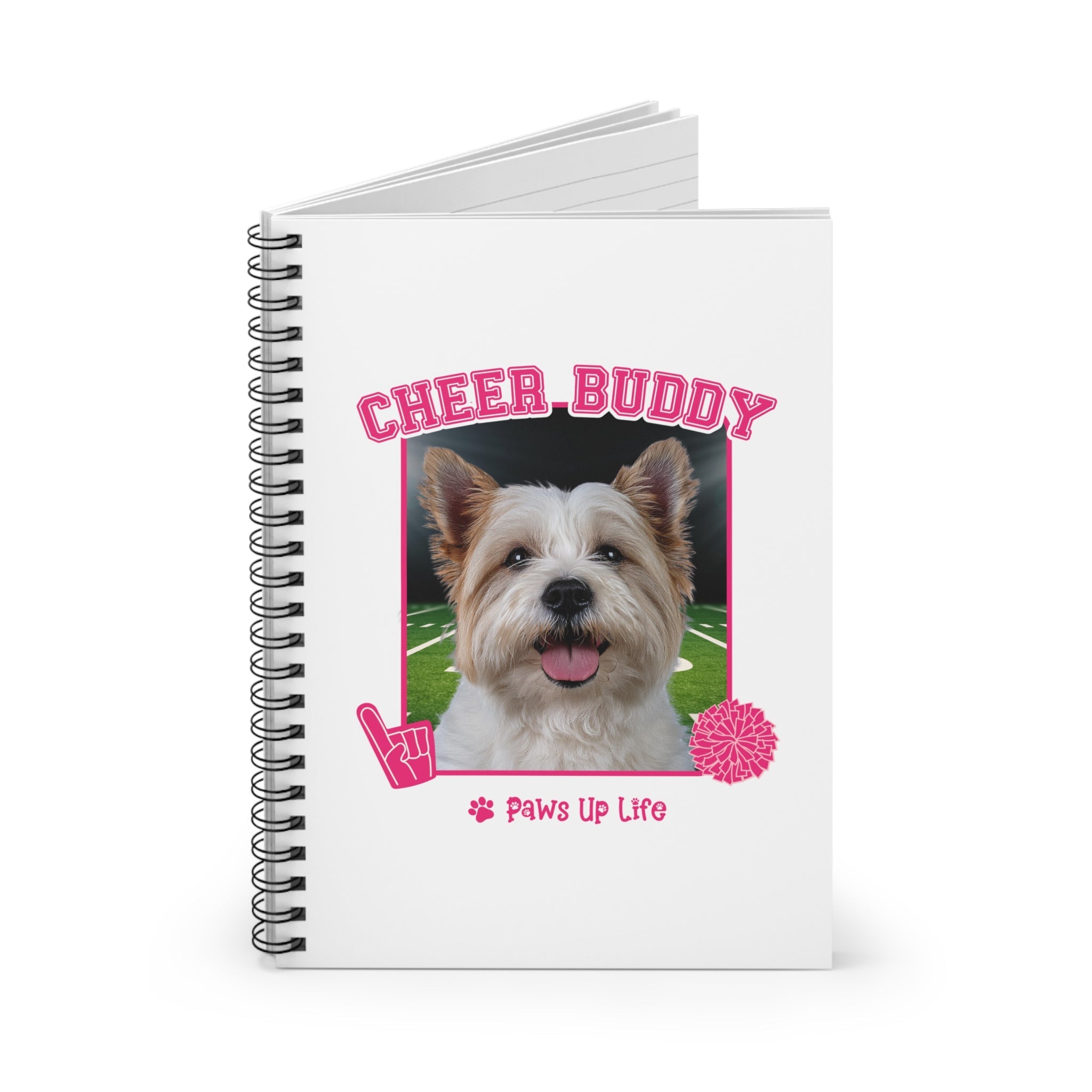 White Norfolk Terrier Football Cheer Buddy Cheerleading Dog Spiral Notebook for Office and Home - Ruled Line | Paws Up Life, LLC