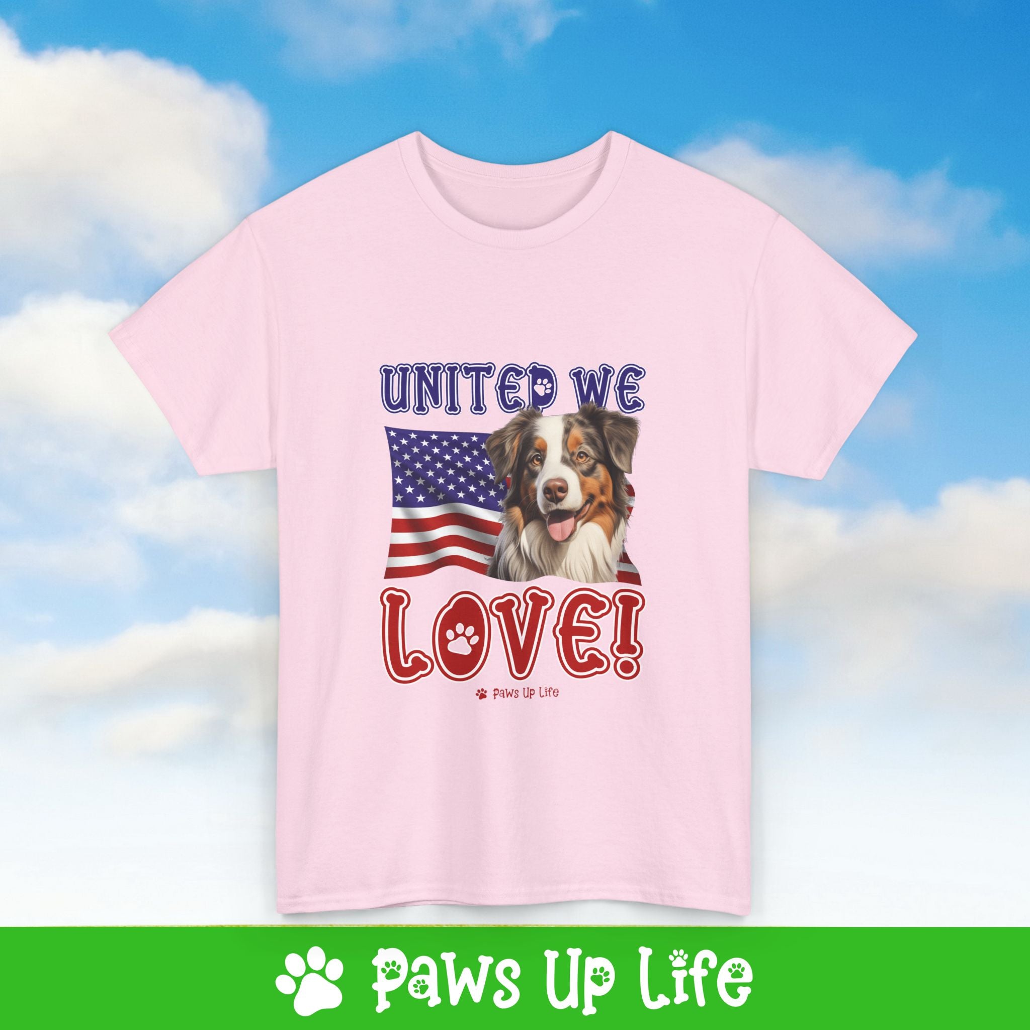 Miniature American Shepherd Dog United We Love Dog Tee, Shirt, Unisex Pet Lover Gift, Dog Mom Dad Tshirt, Animal Rescue Advocate, Cute Puppy Graphic Top Classic Collar | Paws Up Life, LLC